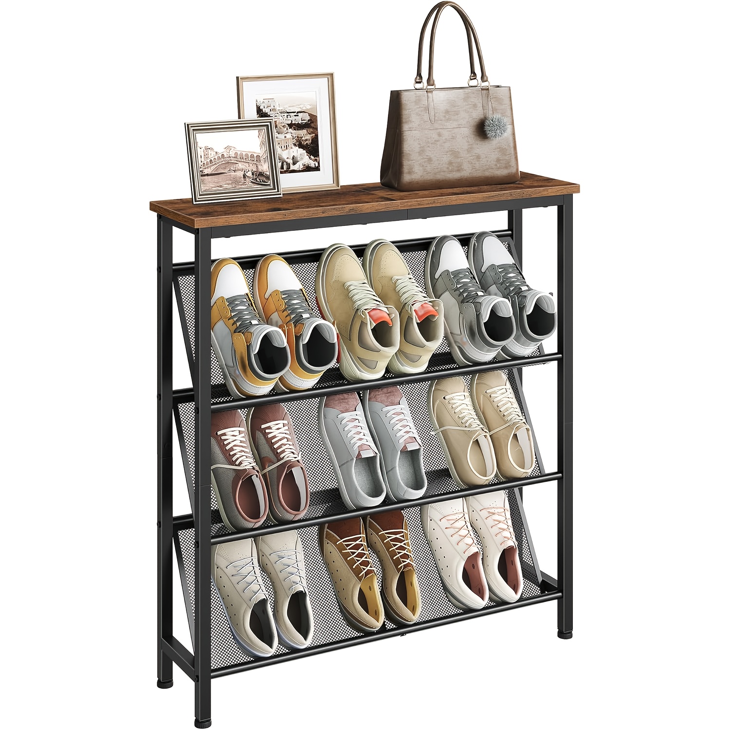 E-shop Schuhregal, 4-stöckiges Schuhregal, Schuhschrank, Schmaler Schuhregal, Schuhaufbewahrung, Schuh-Organizer, Platzsparender für Eingangsbereich,