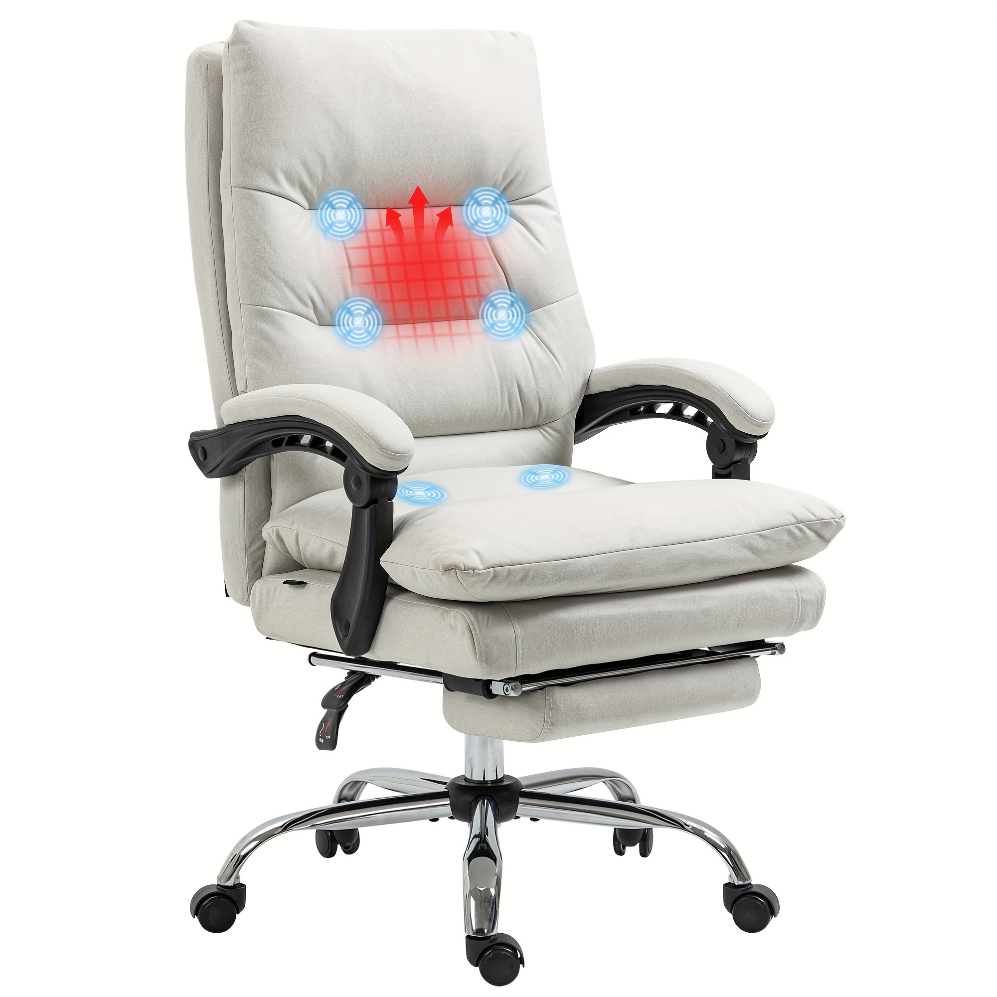 

Vinsetto Microfibre Executive Massage Office Chair, Computer Desk Chair, Heated Reclining Chair With Footrest, Double-tier Padding, Swivel Wheels, Cream White