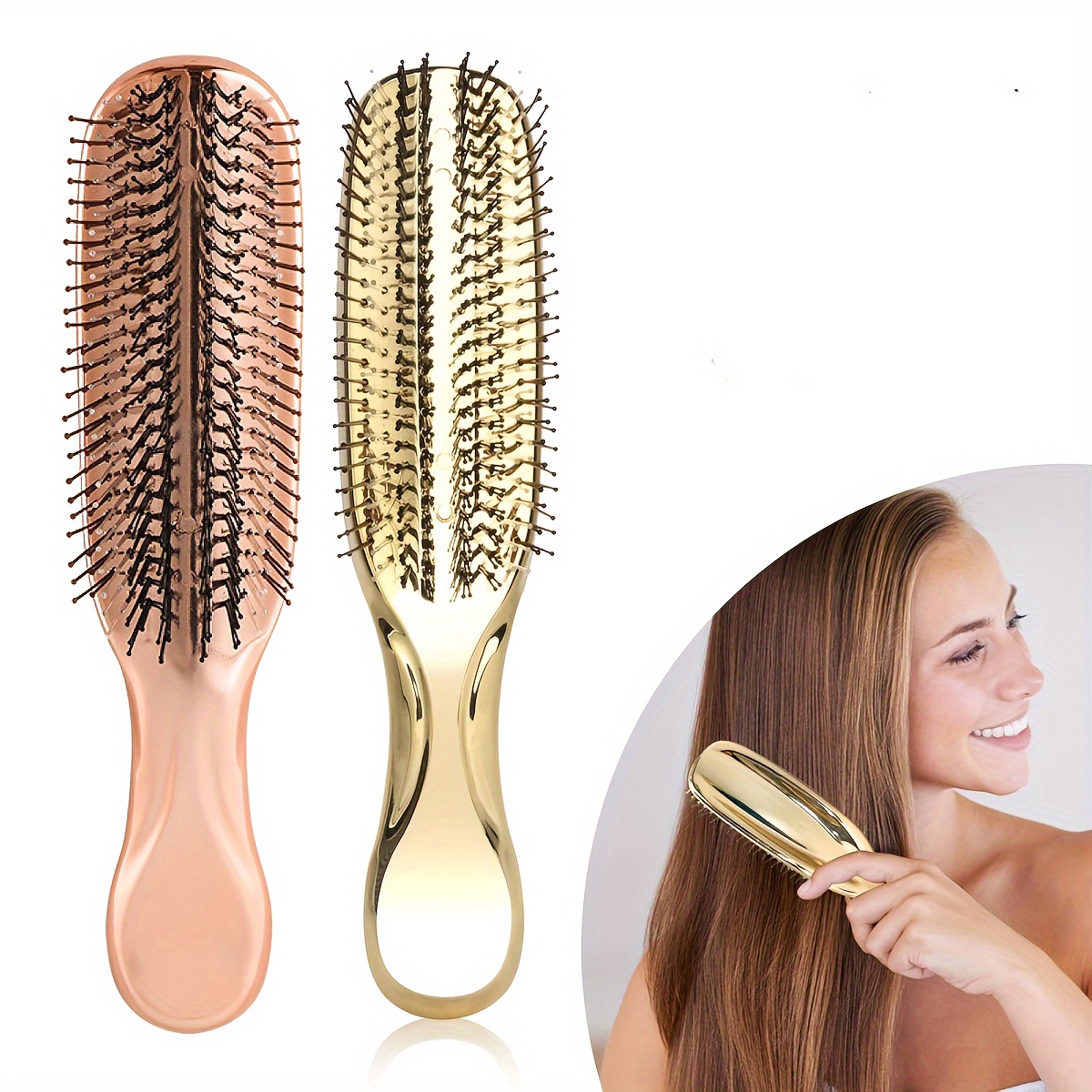 

Luxurious Golden & Rose Golden -tooth Comb - Scalp Massaging, Wet/dry Use For Smooth Styling,