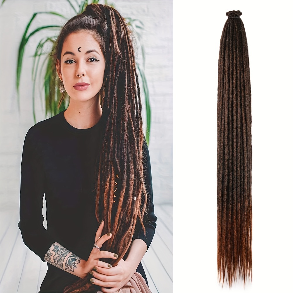 Image of 30 Inch Synthetic Dreads Extensions Se Hippie Dreadlock 0.6cm Width Loc Extensions Handmade Reggae Style Crochet Braiding Hair For Women And Men 10 Strands