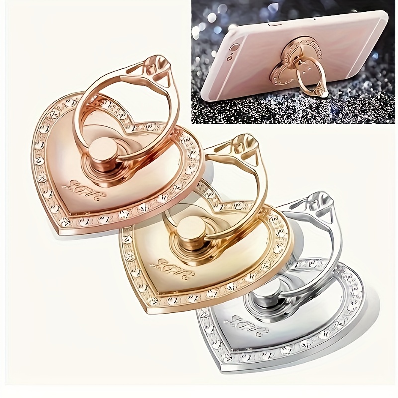 

360° Rotating Heart-shaped Aluminum Alloy Phone Ring Holder Stand, Waterproof Honeycomb Design Grip Kickstand For Android Smartphones