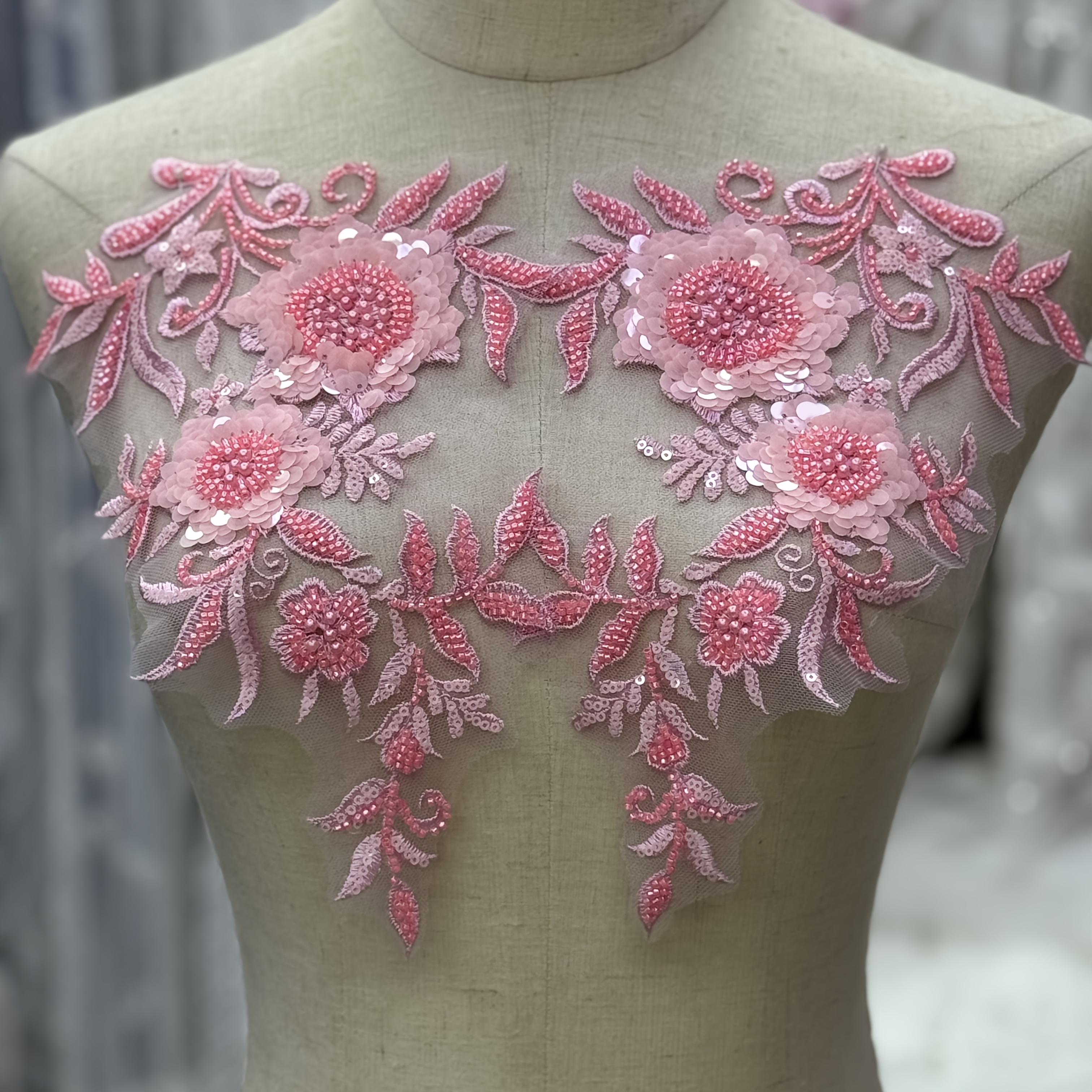 chinese dress ladies Ivory Sequinned Lace Appliques