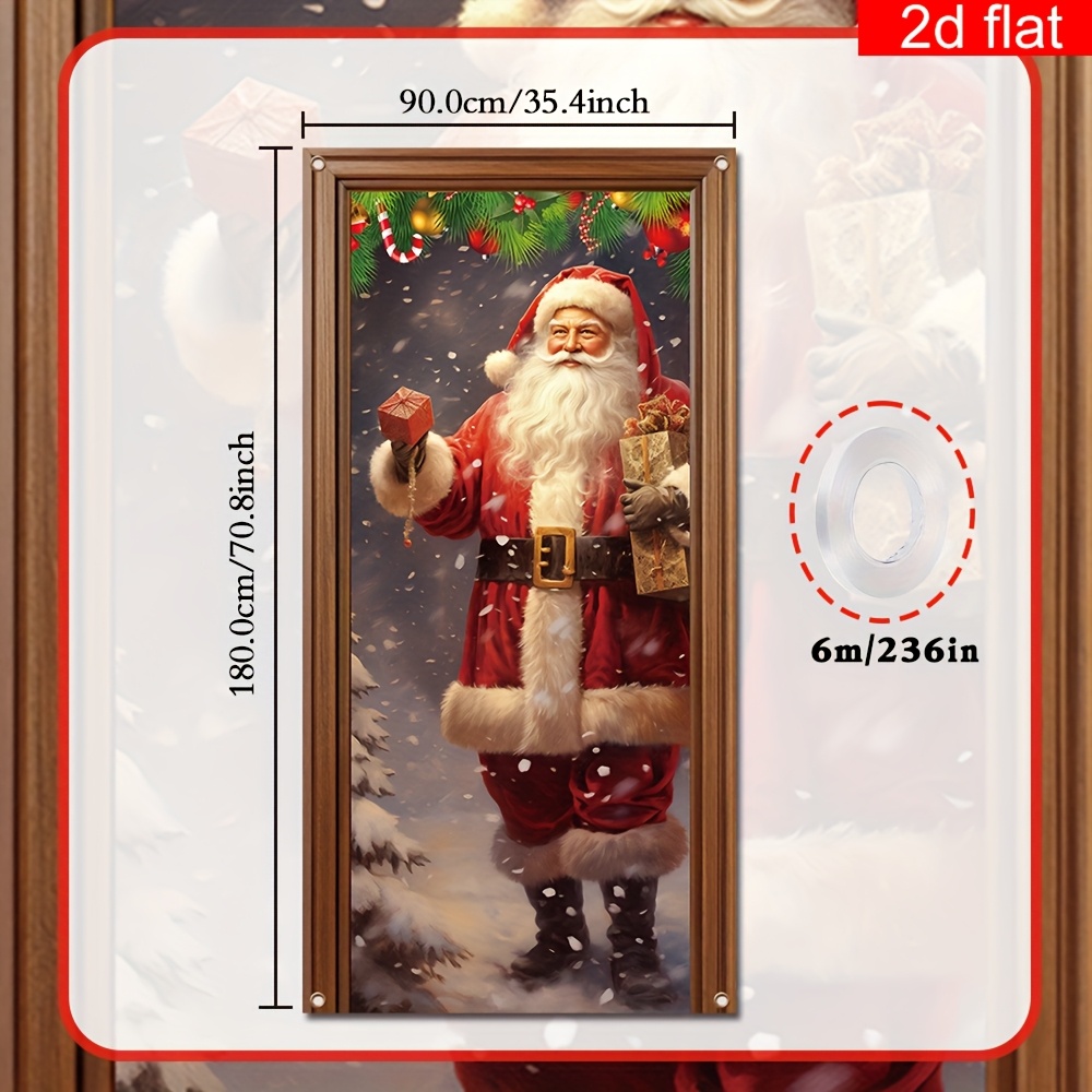 2d Flat, 2d Flat - 2d Flat, 2d Flat - 2d Banner, 1pc, Merry Christmas Porch Decoration Banner, Made Of Polyester, Featuring Santa Claus Design For Christmas