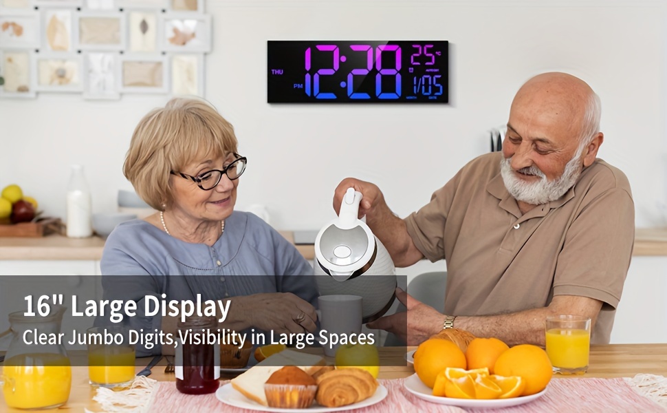 grande orologio da parete 16 con telecomando wireless display a 8 colori vivaci temperatura data ora legale automatica luminosità regolabile uso interno ed esterno ideale per casa ufficio aula orologio per soggiorno dettagli 4