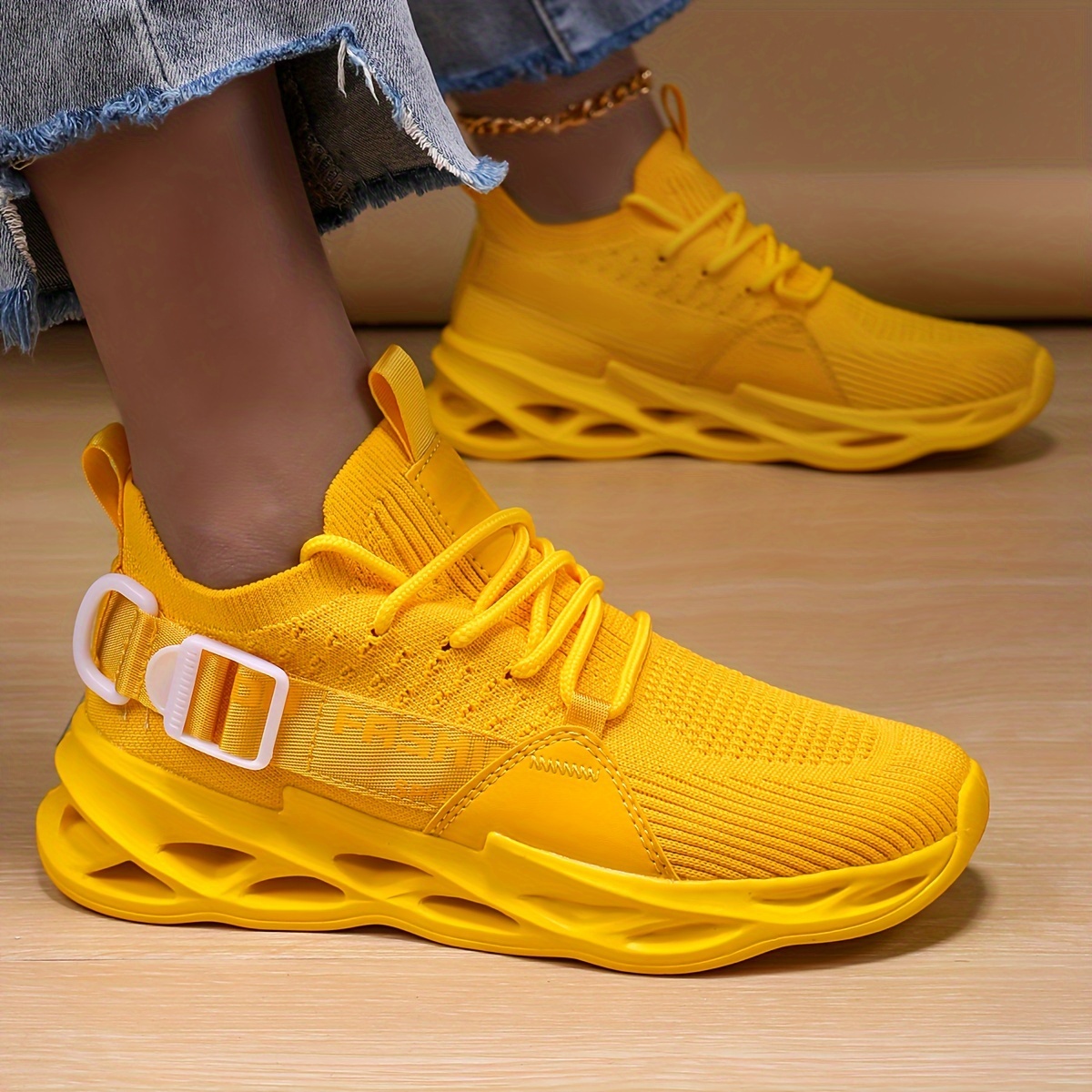 Damenschuhe Gelbe Hochzeitsschuhe Strahlend Gelbe Damen Sneaker