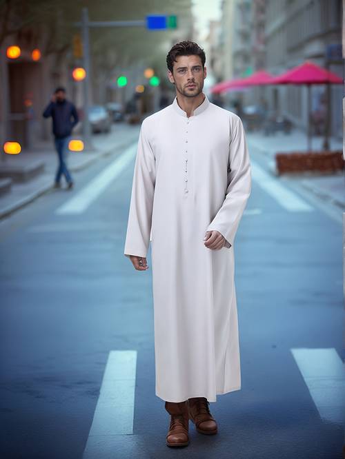 thobe for men solid color semi cardigan button inlay in multiple colors such as white and black suitable for eid al fitr weddings and special occasions an for formal events and cultural celebrations