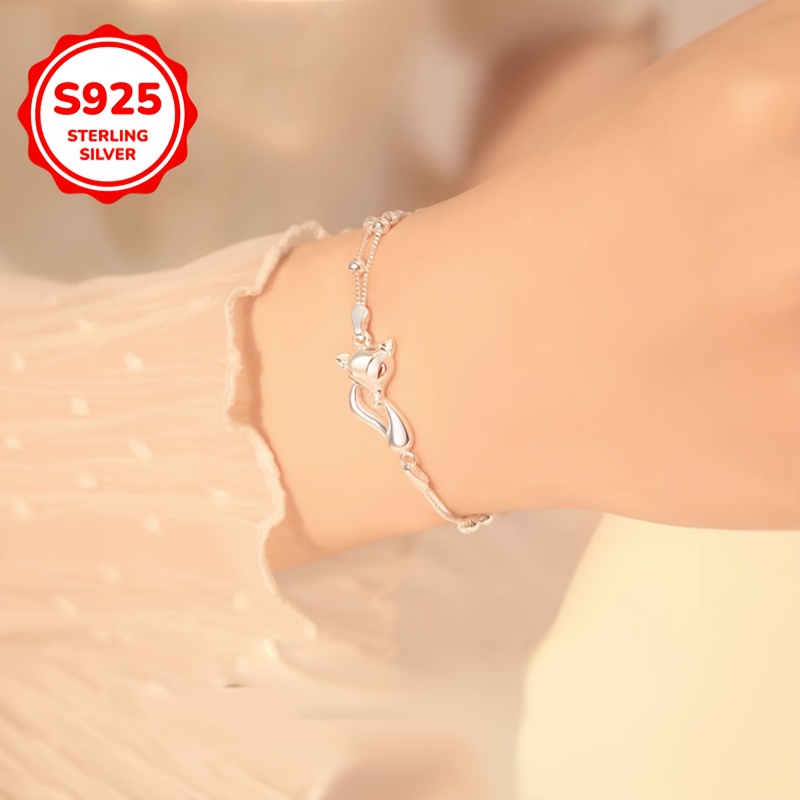 925 Sterling Silver Little Fox Bracelet Unique High End Daily Gift