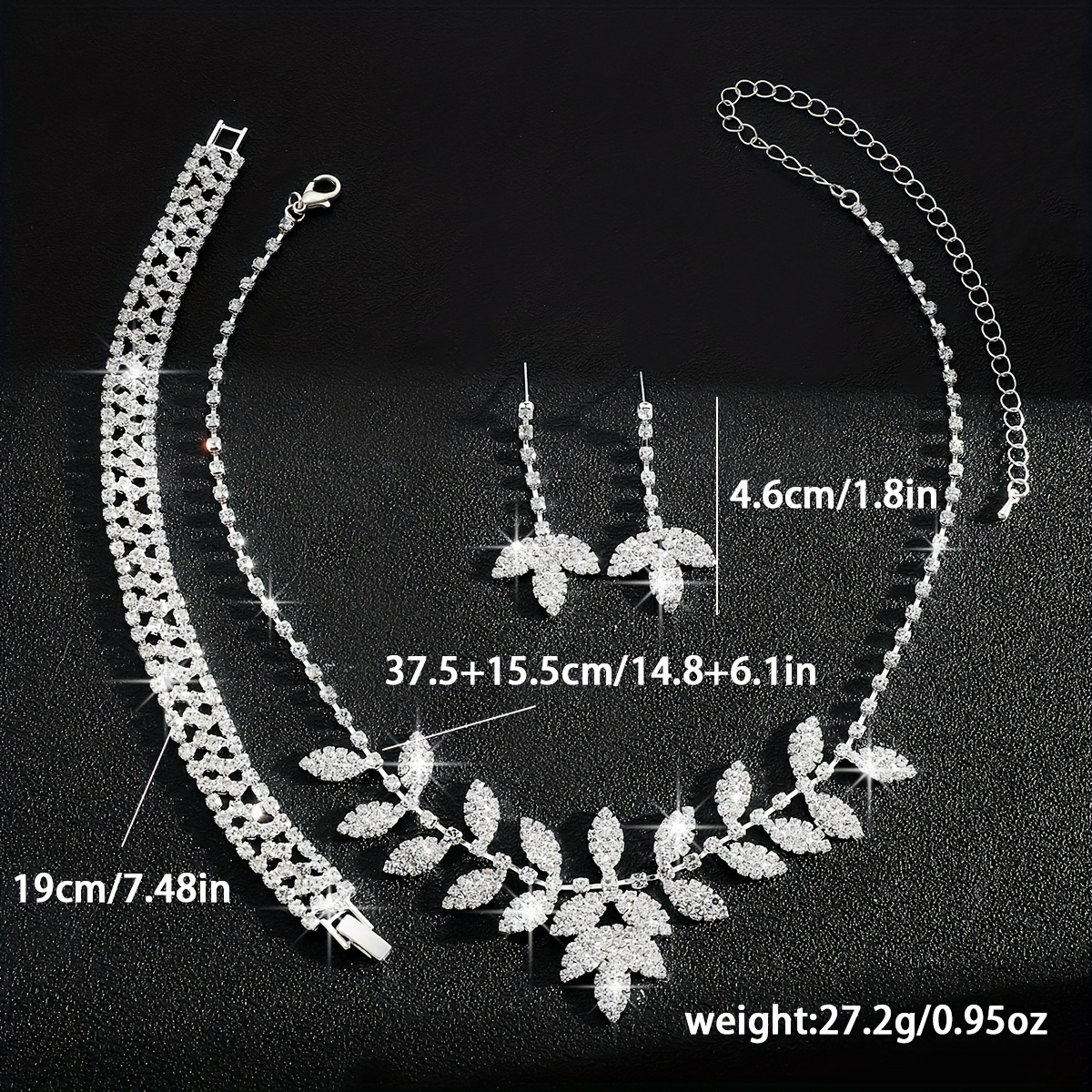 Leaf Bridal Jewelry Set with Rhinestones