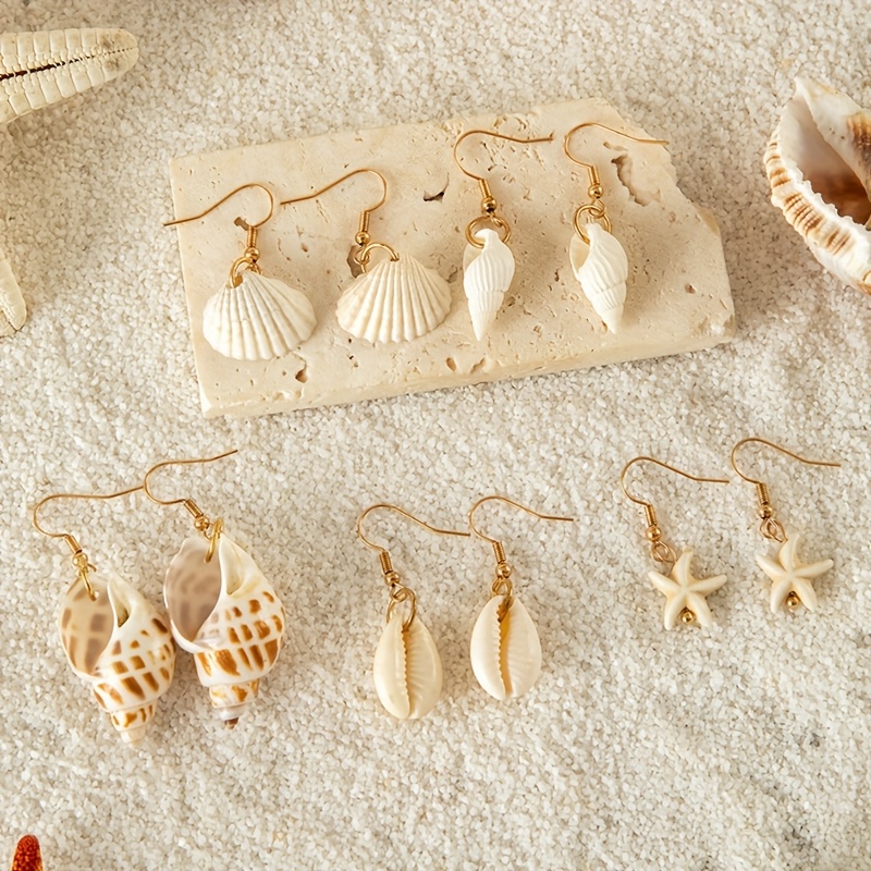 5 pairs set ocean themed seashell pendant earrings - Temu