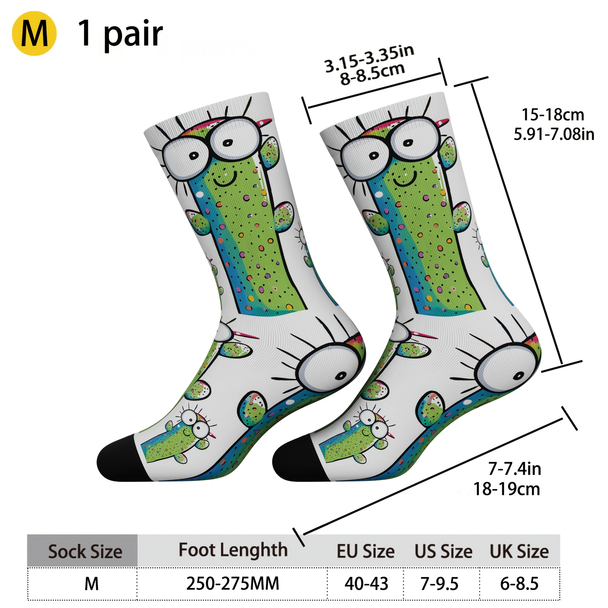 TEMU 1 par de calcetines de media pantorrilla para hombre con estampado de cactus de dibujos animados, calcetines de regalo para , suaves, cómodos,