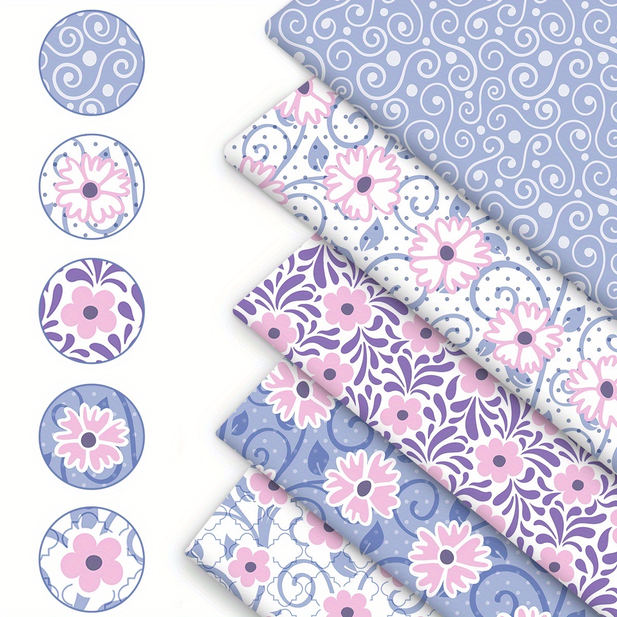 E-shop 5 Stück 50 x (19,7 x 18 Zoll) Weiches und elegantes, helllila-pinkfarbenes Blumenmuster, frische und elegante blaue-weiße Spiraltextur Jacquard,