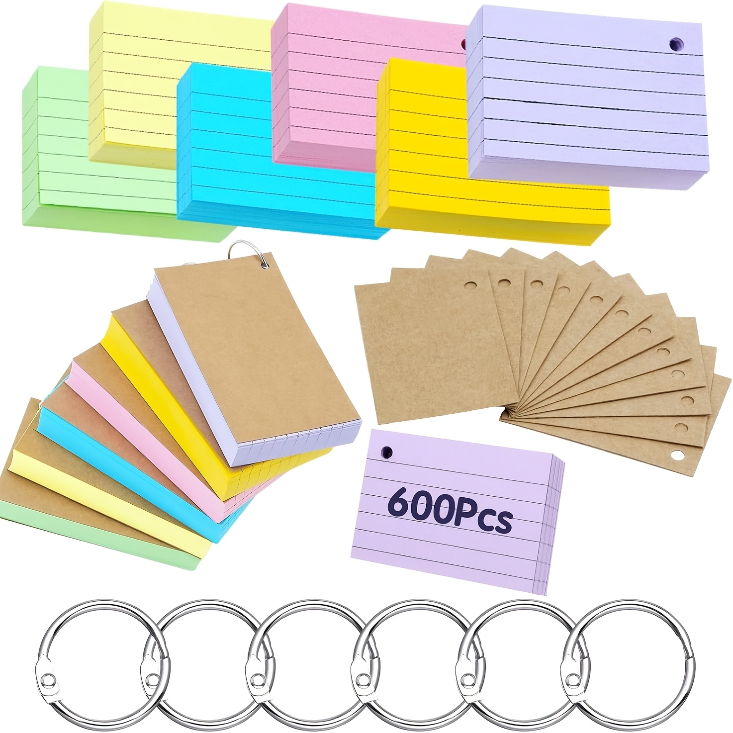 600 learning flashcards multi color flashcards with 7 12 binding rings and a notepad suitable for office home and school learning 7 4 x 5 2cm