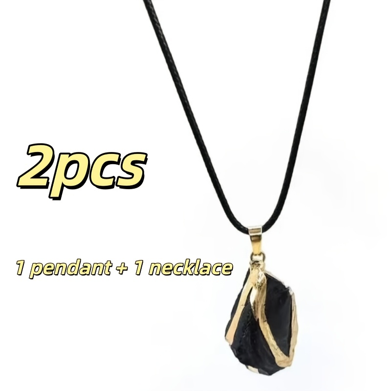 E-shop 2er Set Naturstein Glatt Drei-Seitig Obsidian Anhänger Halskette Schmuck Zubehör Coole Urlaubsgeschenk Geeignet für Handgefertigtes