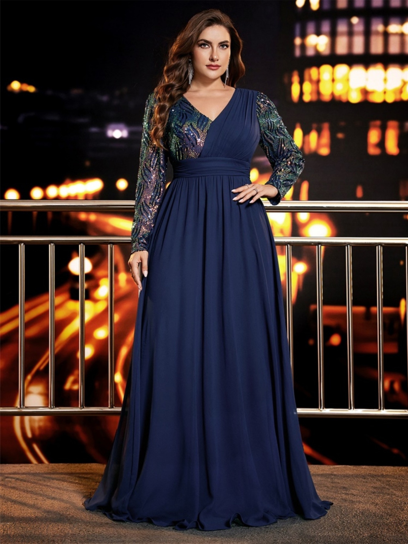 plus size long womens sequin chiffon a line v neck - Temu Mexico