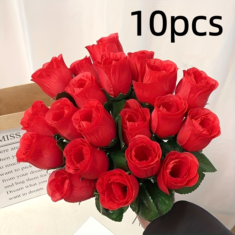 TEMU 10 Pezzi di Fiori Artificiali da Esterno - per Natale, San, , Bouquet Realistico a in Tessuto, per Decorazioni di Matrimoni , Feste, Piante in