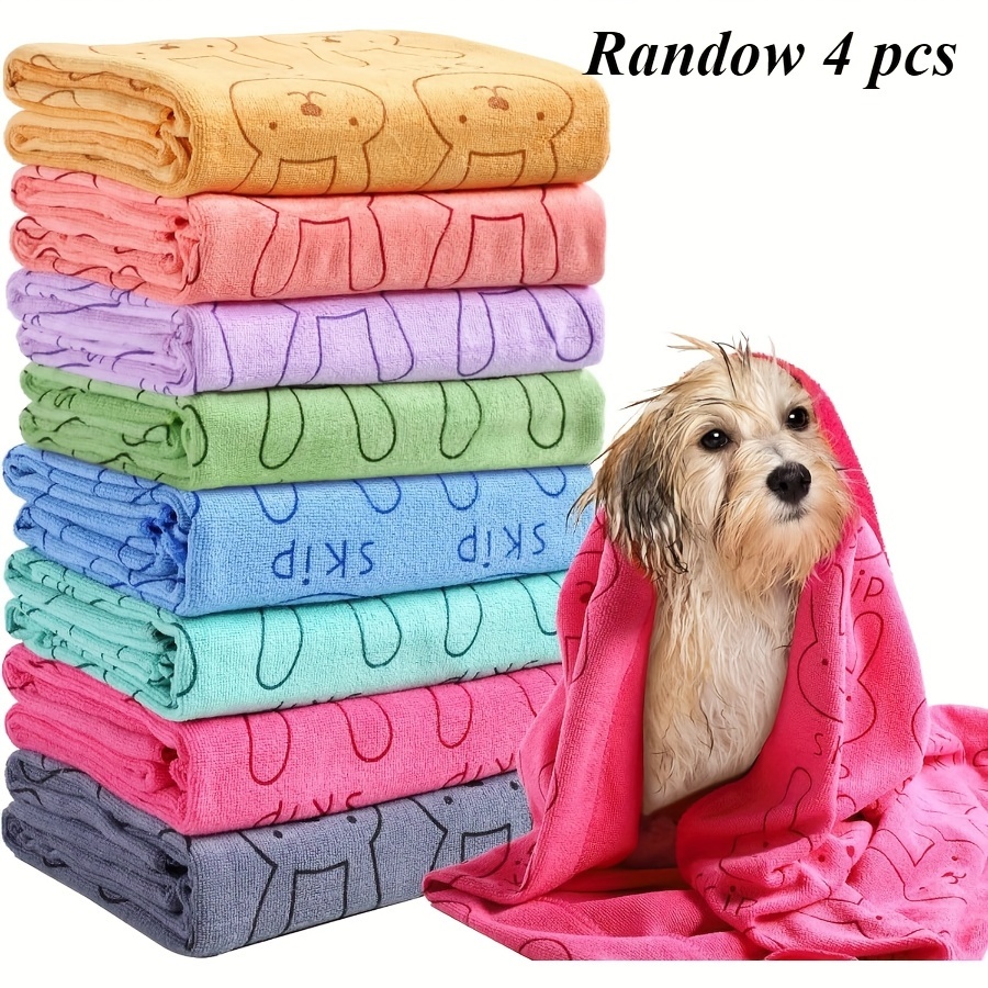 TEMU Set Of 4 Quick-drying Microfiber Towels For Small Pets Such As Kittens And Puppies - Absorbent Towels For Pet Bathing And Grooming For Small To Medium Sized Dogs And Cats With A Colorful Design.