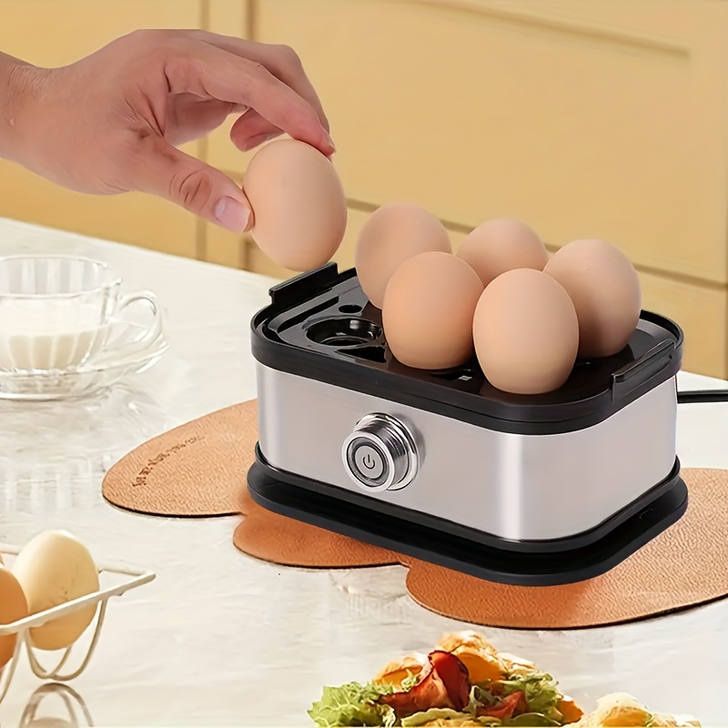 Rapid Egg Cooker, 6 Eggs Capacity Egg Boiler, Hard, Medium, Soft Boiled Egg Poacher with Auto Shut-Off And Alarm, Stainless Steel Electric Egg Steamer for Home Kitchen (Black)