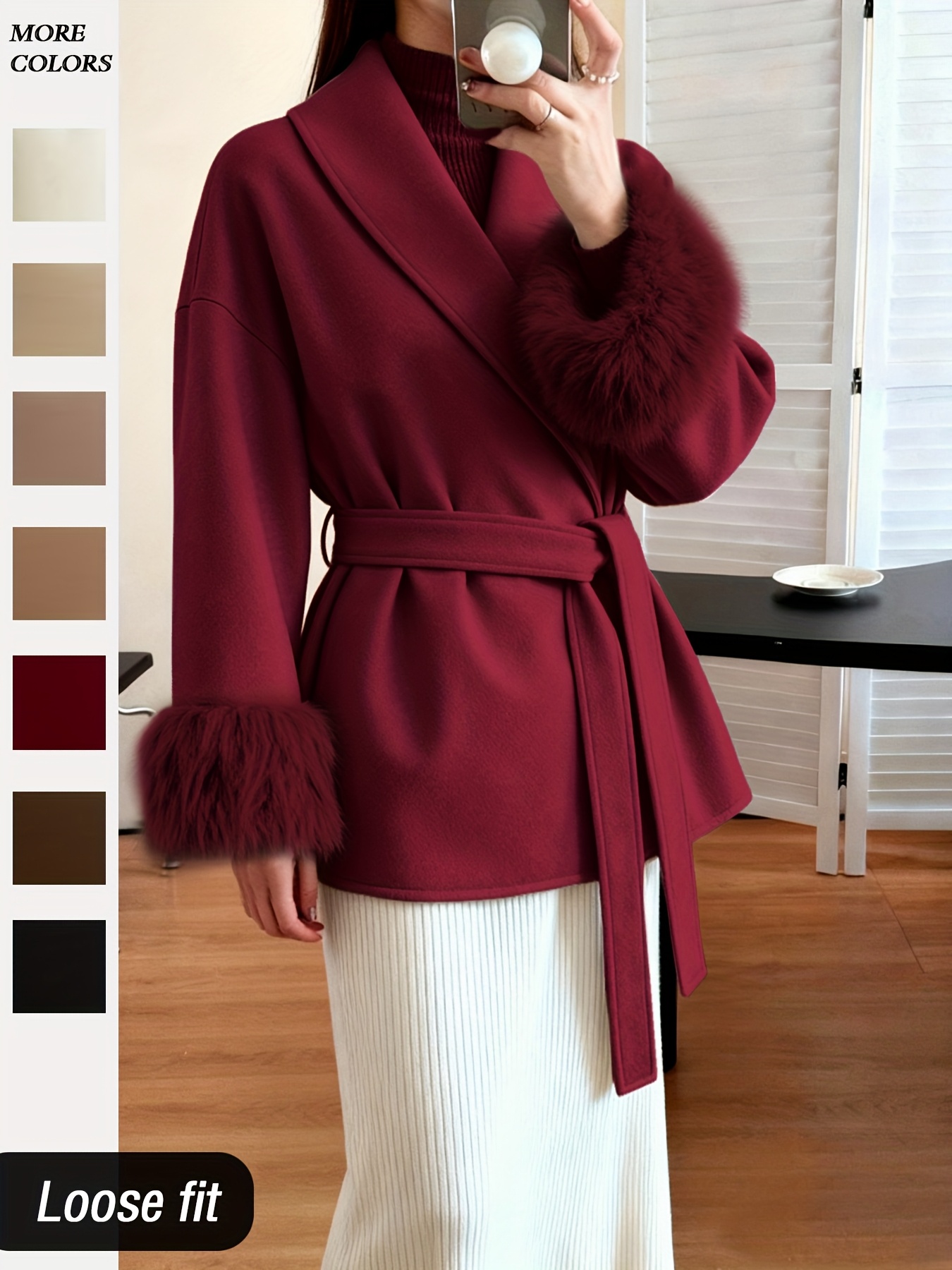 womens fashion elegant furry sleeve coat autumn winter womens clothing Product details 0