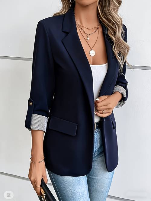 button fit rolled sleeve jacket