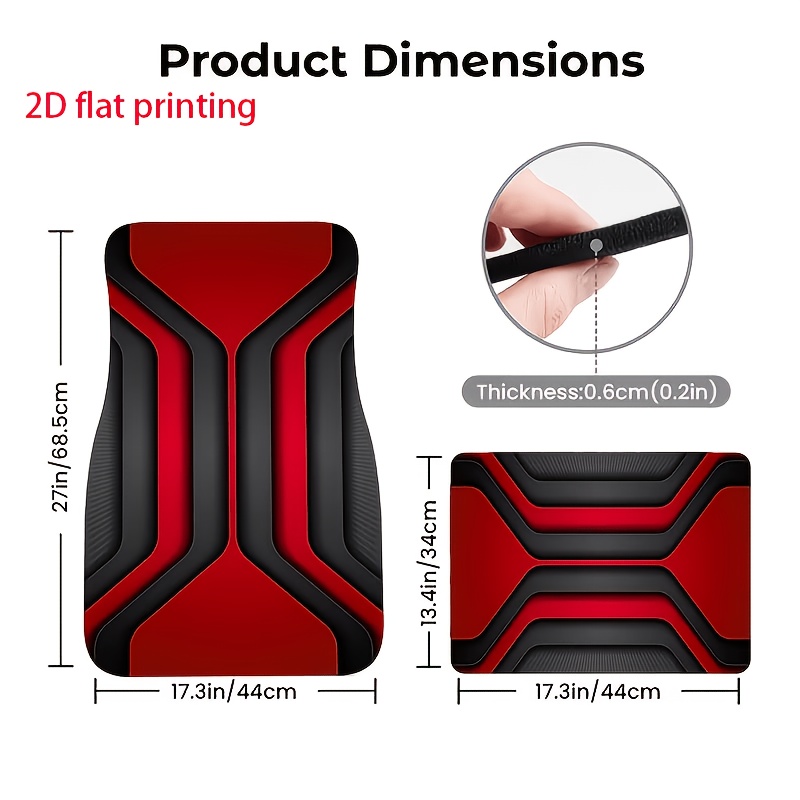 TEMU Car Mats/2d Flat, 4pcs Set, Geometric , Red And Black Color Scheme, Blue And Black Color Scheme, Modern Fashionable Appearance, Suitable For Car