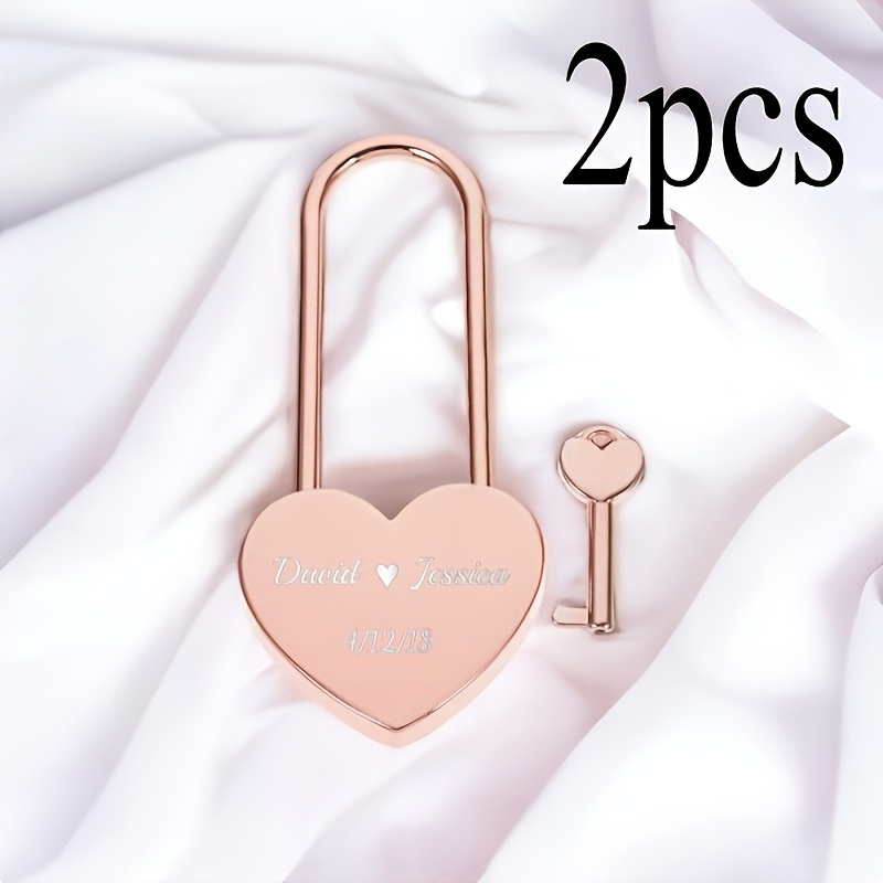 Custom Heart-Shaped Wedding Locks, Engrave Names & Dates