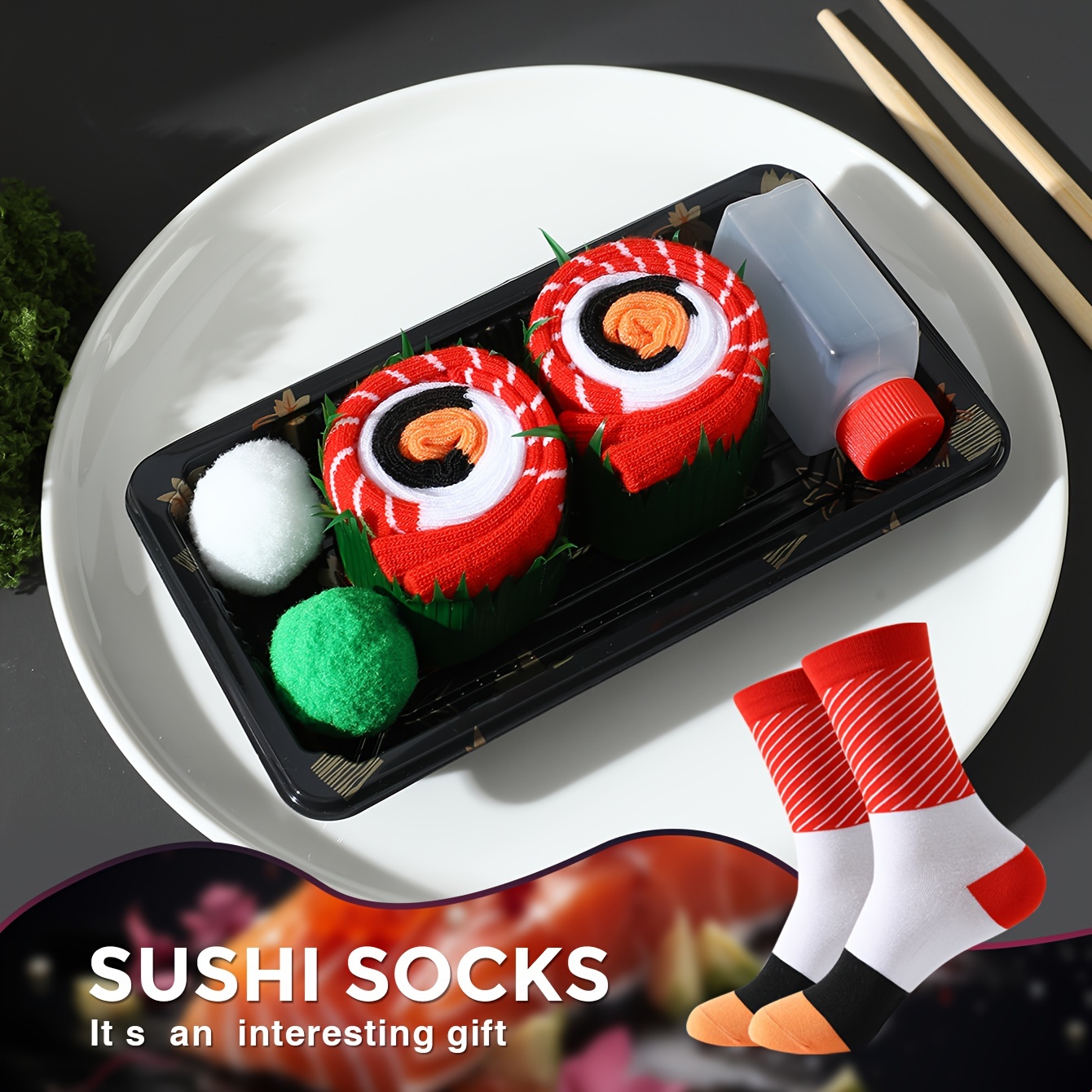 TEMU 1 Paire de Chaussettes Unisexe | Motif Sushi Coloré et | Boîte Cadeau Créative Premium | Douces et Confortables | Chaussettes Tendance pour la