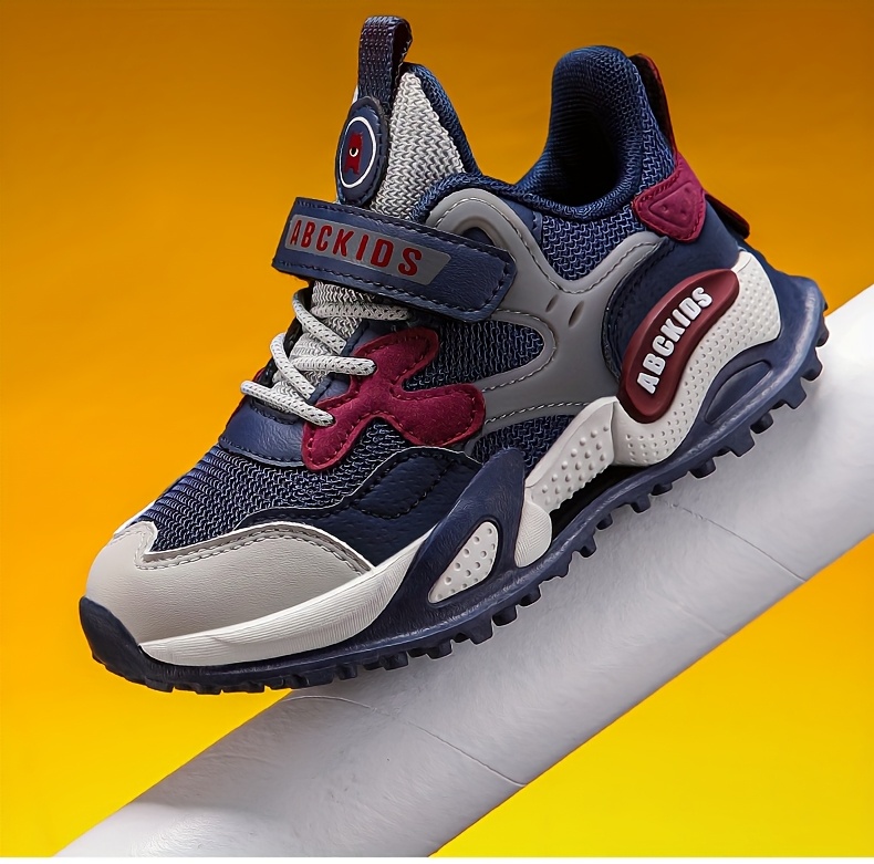 Boys' Breathable Mesh Sneakers with Non-Slip EVA Sole, Closure & Cushioned Insole - Lightweight Low-Top Running Shoes for Outdoor Play, School, Sports - Navy Blue & Red Accents, School Sneakers, Sporty Design, Durable Construction, Schoolage Kids