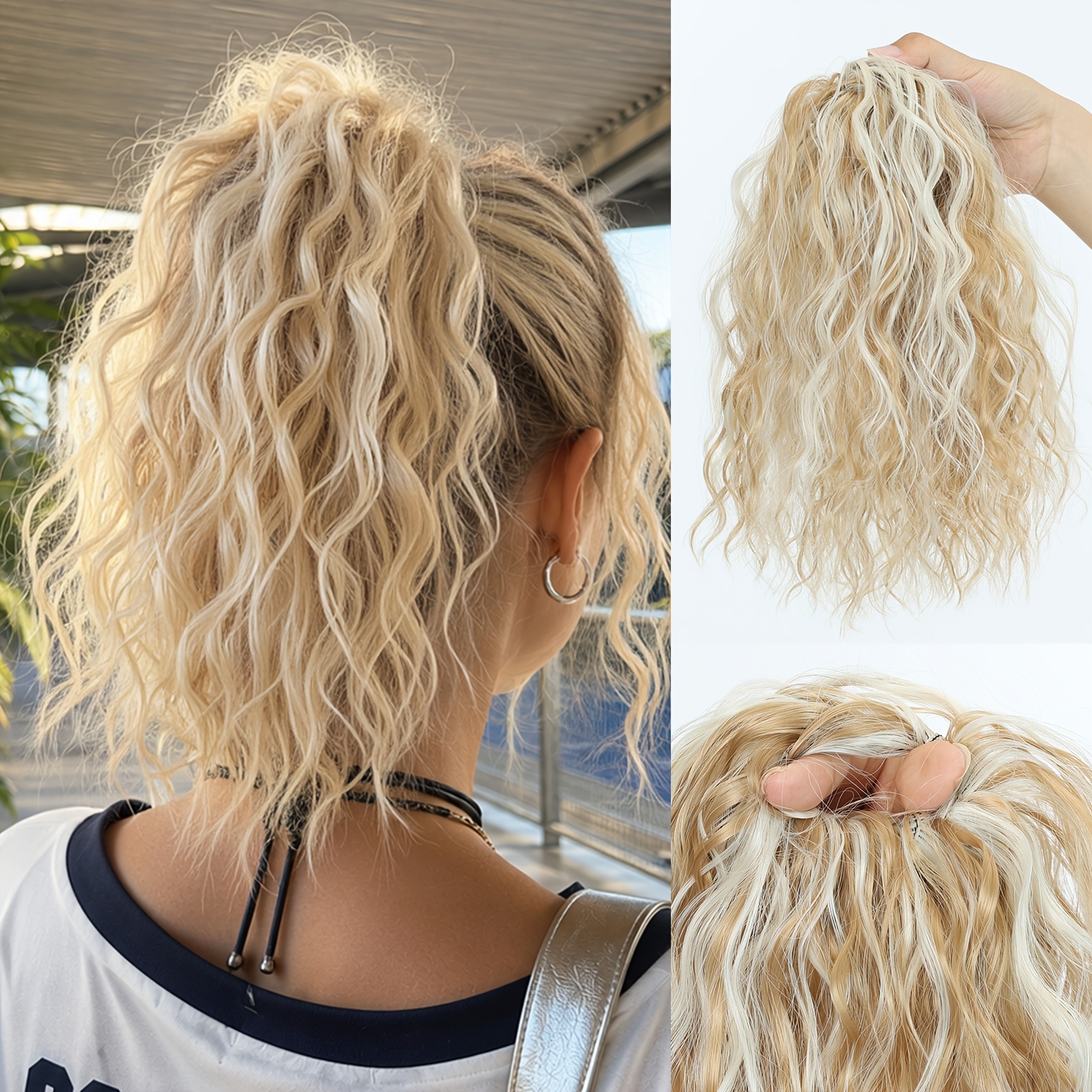 Image of Fluffy Curl Wig Hair Tie, Fluffy Small Wavy Curls, Can Quickly Create A High Top, Suitable For Daily , Dating, Parties, And Taking Photos, Suitable For People With Small Hair Volume And Flat Heads