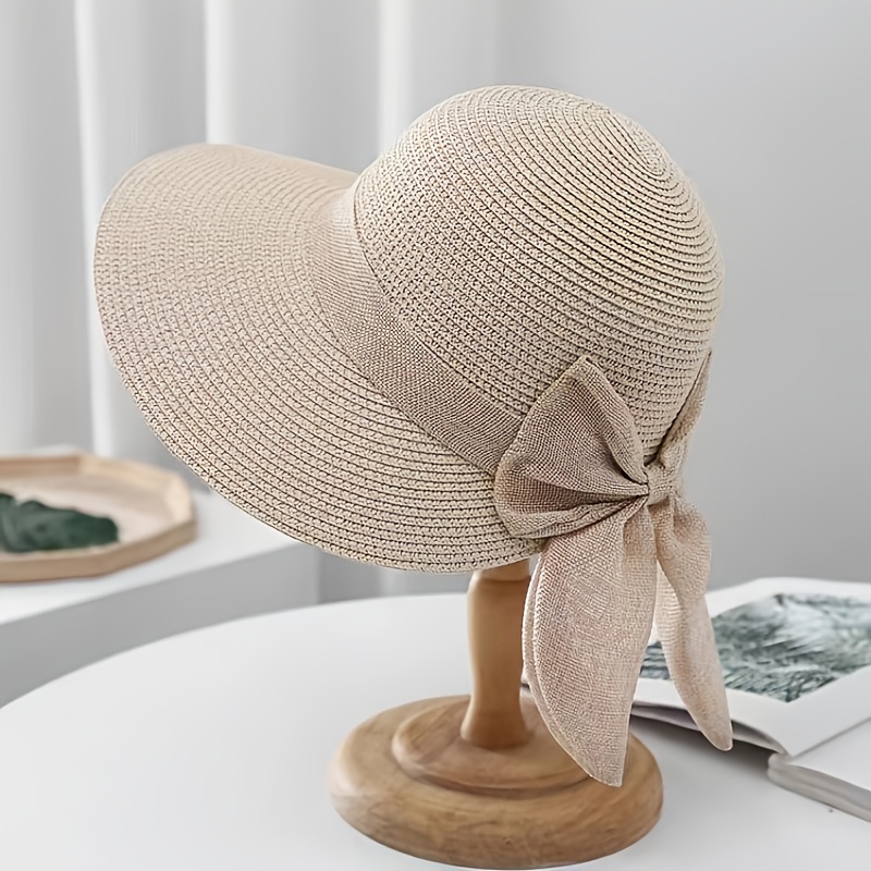 Beige Straw Sun Hat Brim Simple Casual Womens Beach Vacation Fashion Accessory BadPiggies Womens Straw Sun Hats Foldable Roll Up Brim UPF  main image 4