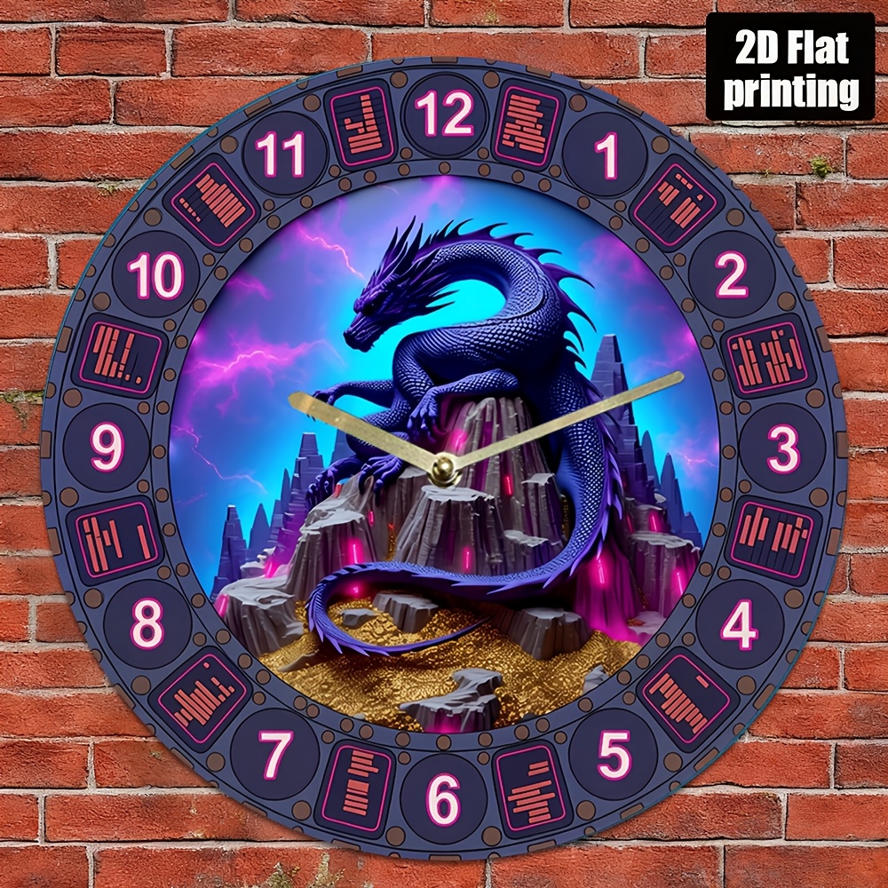 TEMU A Silent Dragon Wall Clock - 7.87-inch 2d Faux Leather Decorative Wall Clock Featuring A Dragon Design, , And Led Display, The Living Room Or