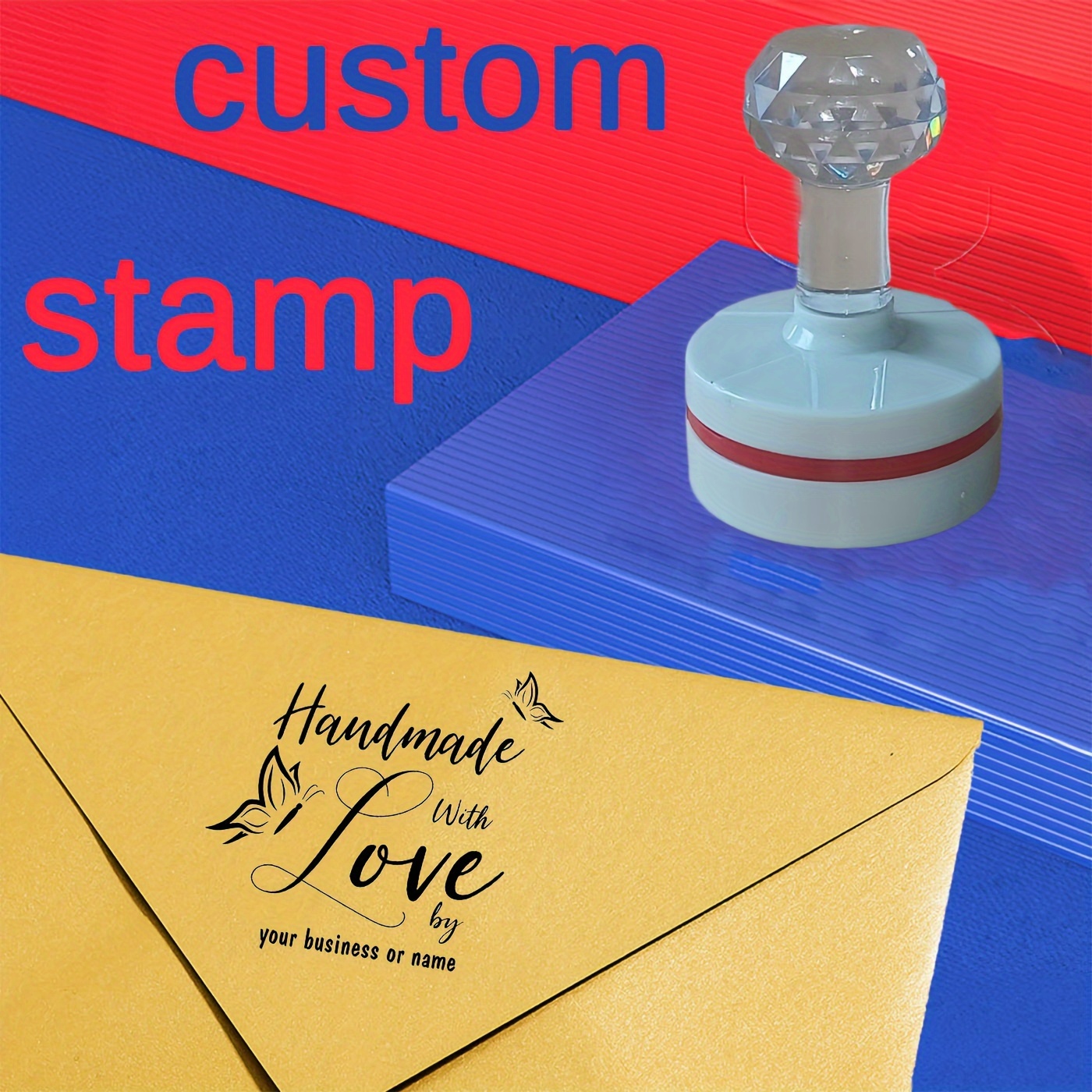 

Custom Handmade Stamp With , Round Shape, Hard Rubber Material, Personalized Business Name Stamp For Crafting And Branding