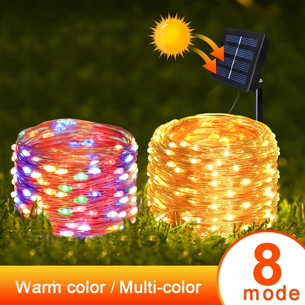 

1pc, Solar Outdoor Lights, Solar String Lights Outdoor, Copper Wire 8 Modes Solar Fairy Lights For Garden Patio Tree Christmas Party Wedding Outdoor Hanging Decorative Atmosphere Lights