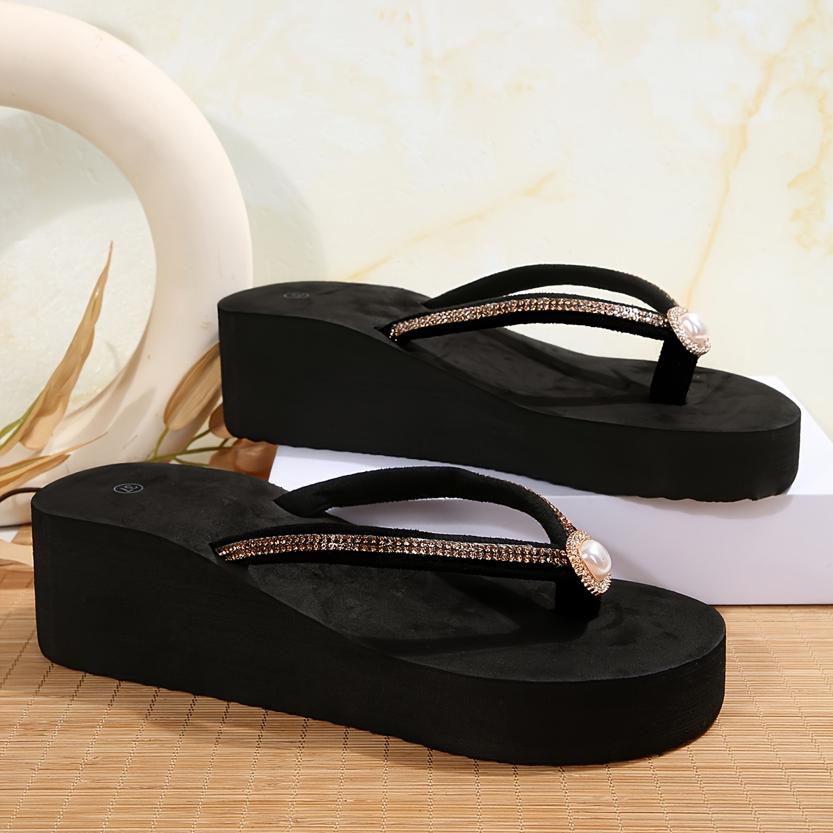 womens fashionable thick sole wedge heel platform flip flops