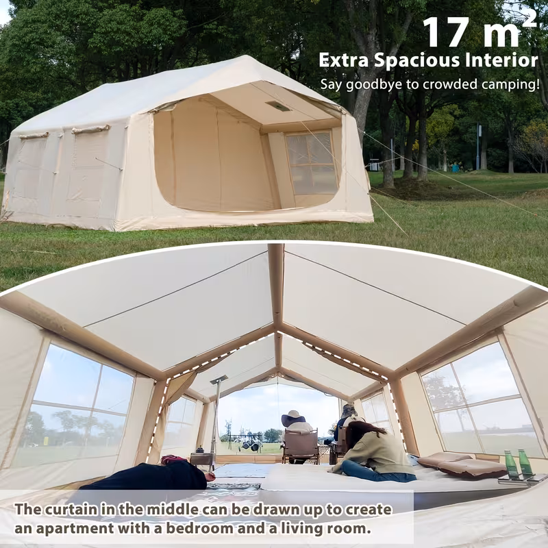 186sq ft inflatable camping tent with hand pump easy setup outdoor blow up tent 4 season glamping air tents cabin house with windows door Product details 4