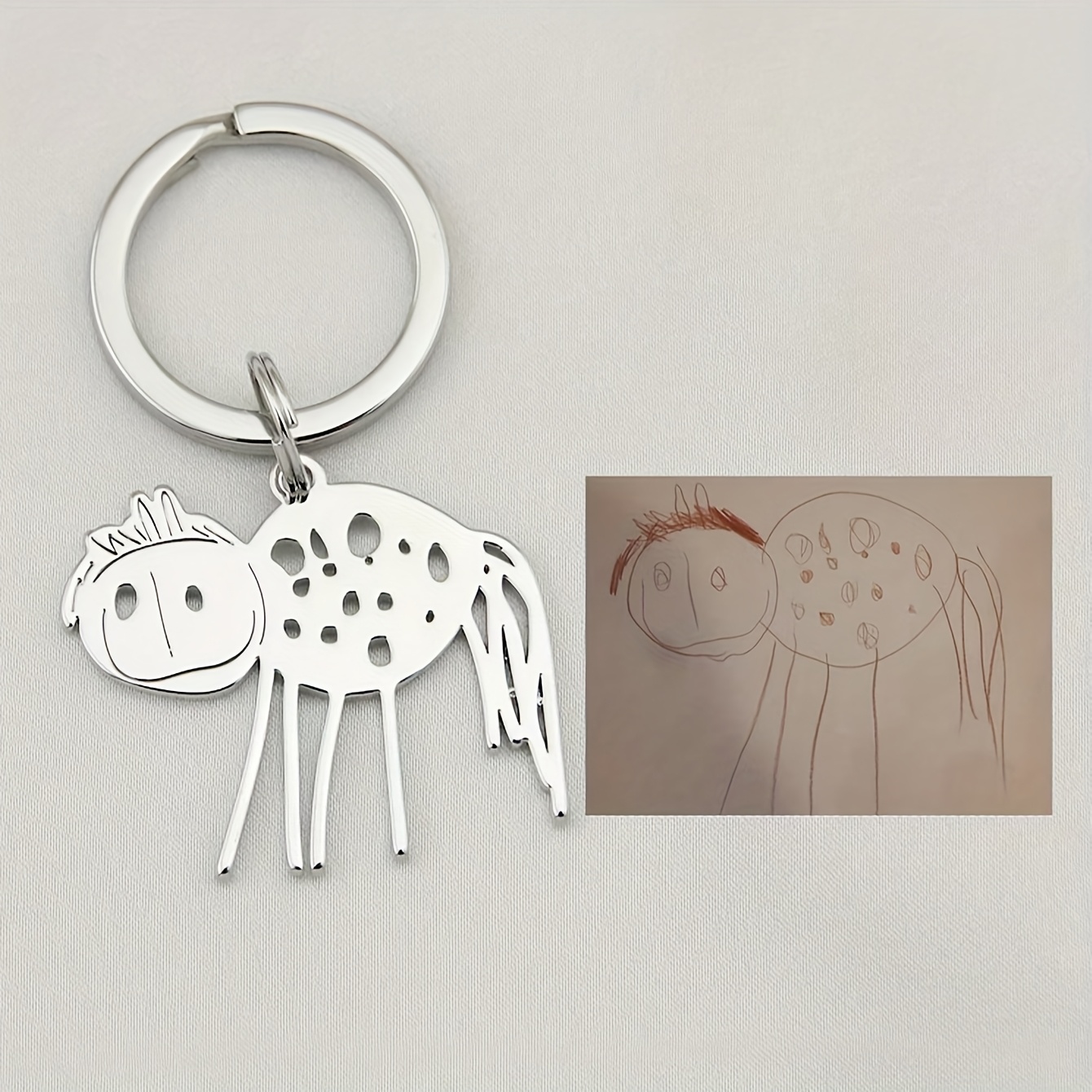 E-shop Personalisierter Foto/Text Schlüsselanhänger - Individueller handgezeichneter Edelstahl-Schlüsselring mit Ihrem eigenen Bild oder Namen -