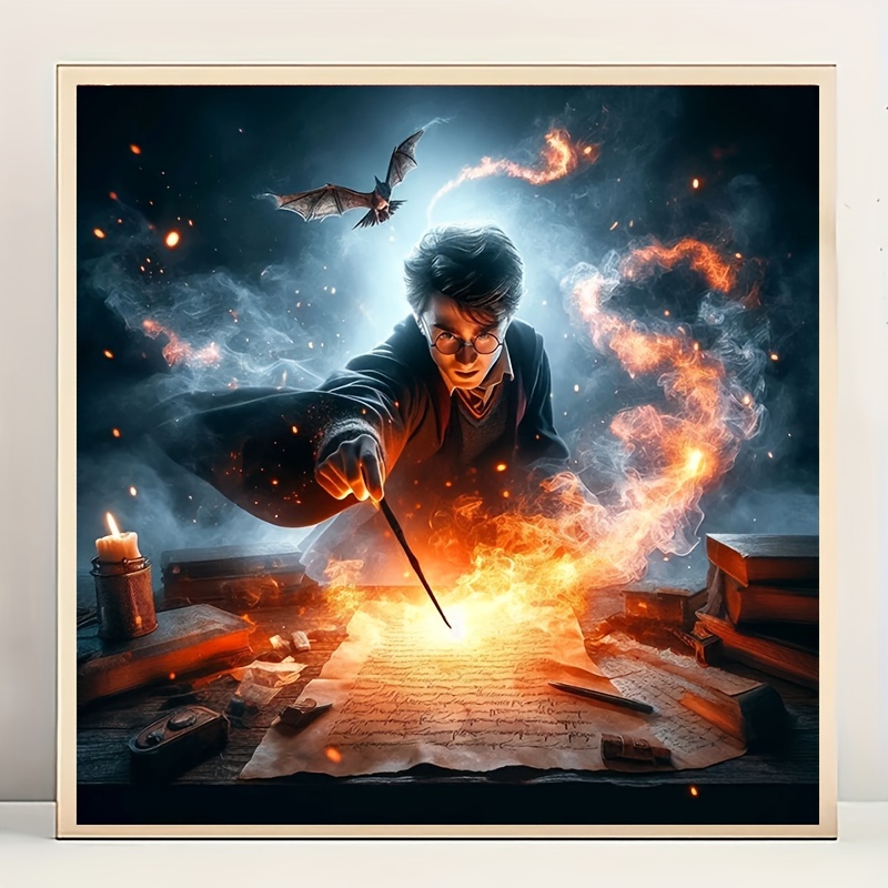 

2024 New 5d Diy Wizard Kit - Cartoon Flame Design, Round Diamonds, Canvas Material, Supplies For Home Decor