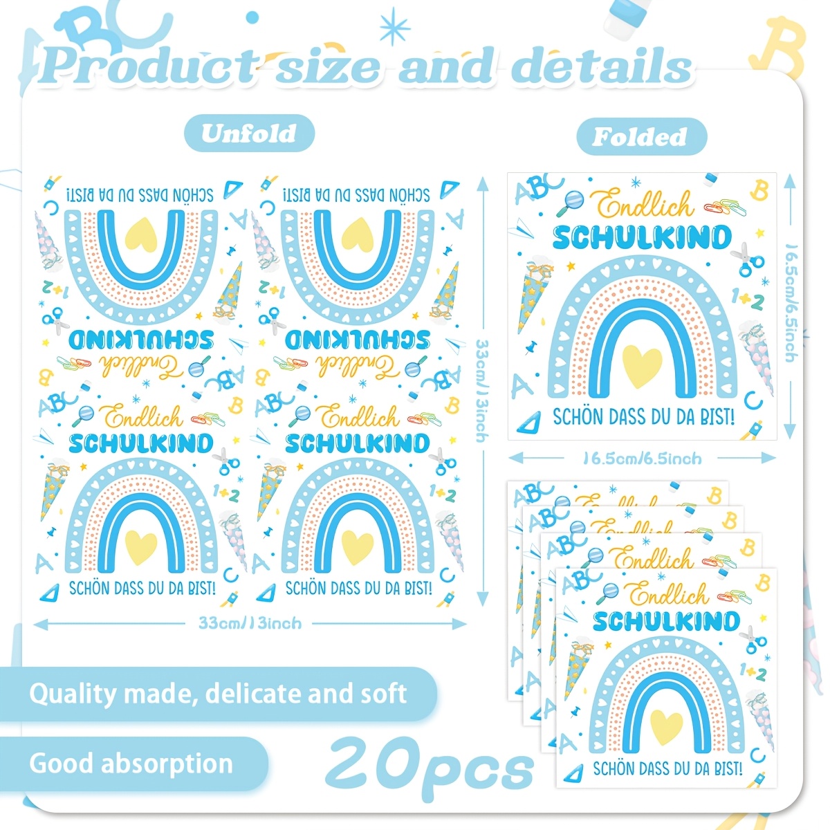 Image of Rainbow Blue Welcome Back To School Opening Season Themed Party Napkin Dinner Napkin Lunch Napkin Suitable For Gatherings Welcome Party Table Decoration For Halloween、christmas