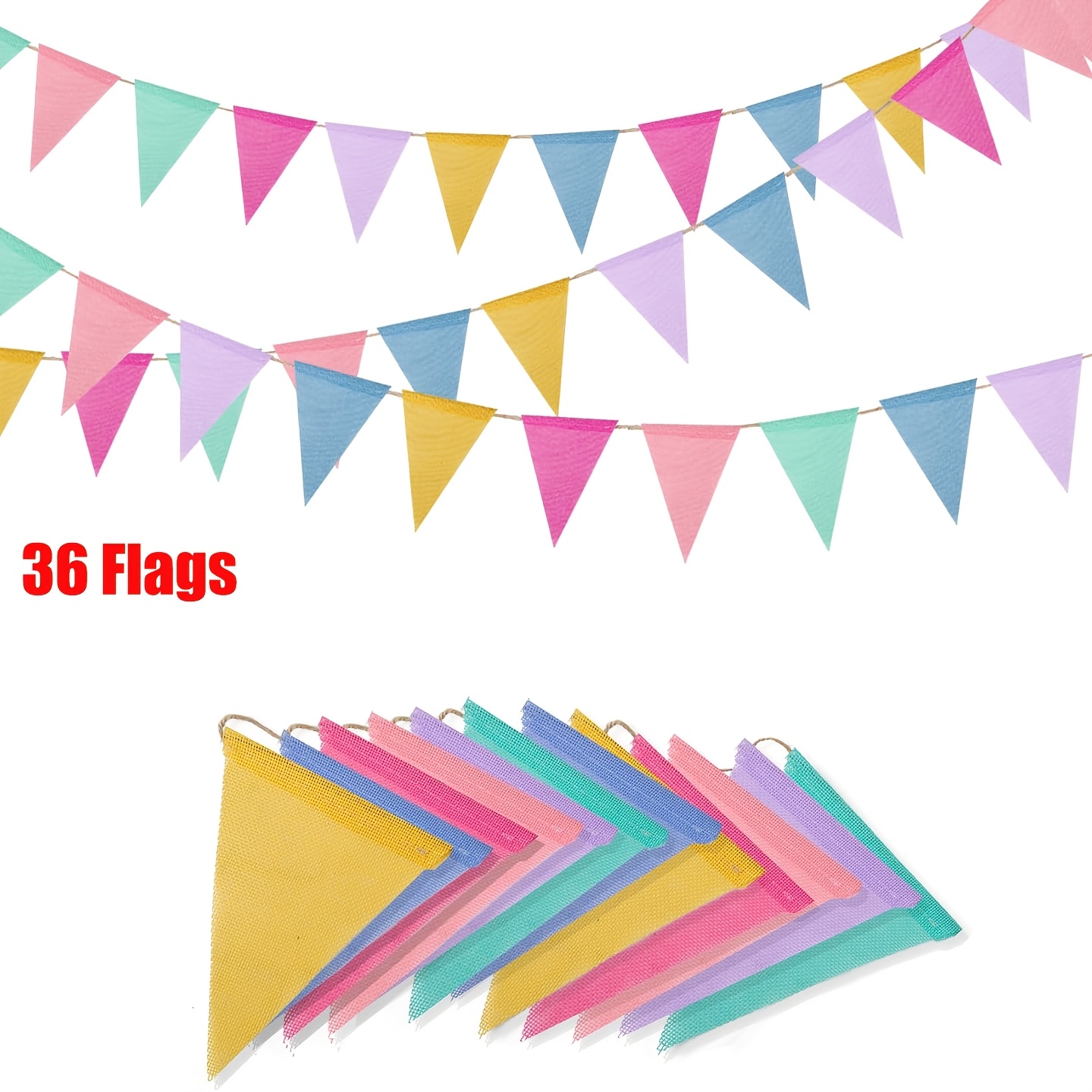 

36 Flags Imitated Burlap Pennant Banner Flags, Pastel Fabric Rainbow Flag For Birthday Classroom Christmas Valentines Shower Graduation Rustic Spring Holidays Party Decorations