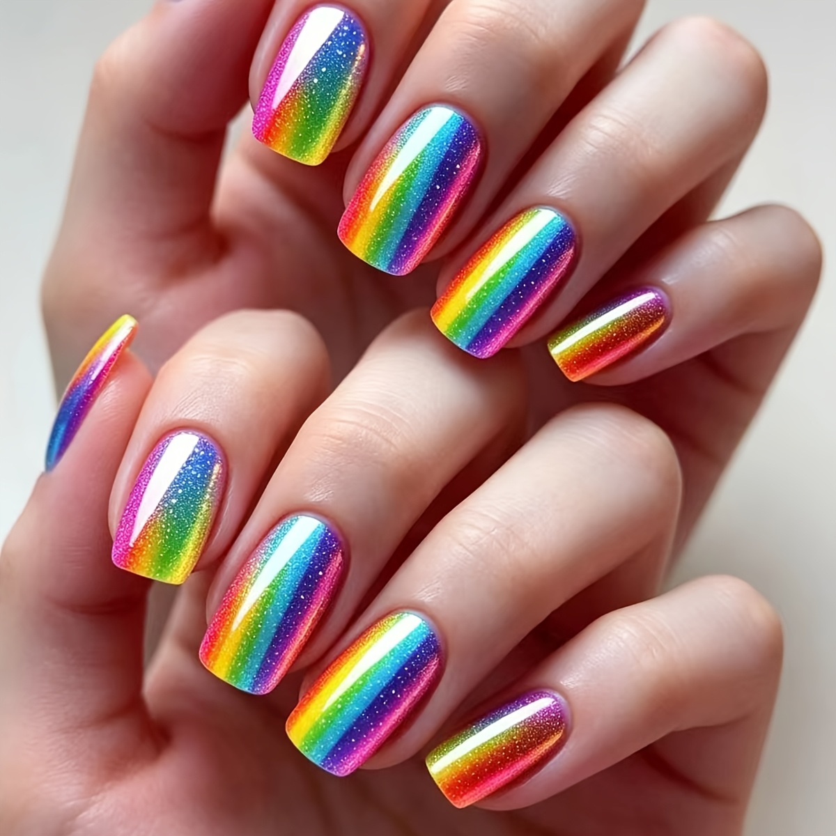 TEMU 24pcs Short Colorful False Nails, Color-block Gradient Press-on Nails, Removable And Reusable, Convenient For Daily Wear, Parties, Vacations,