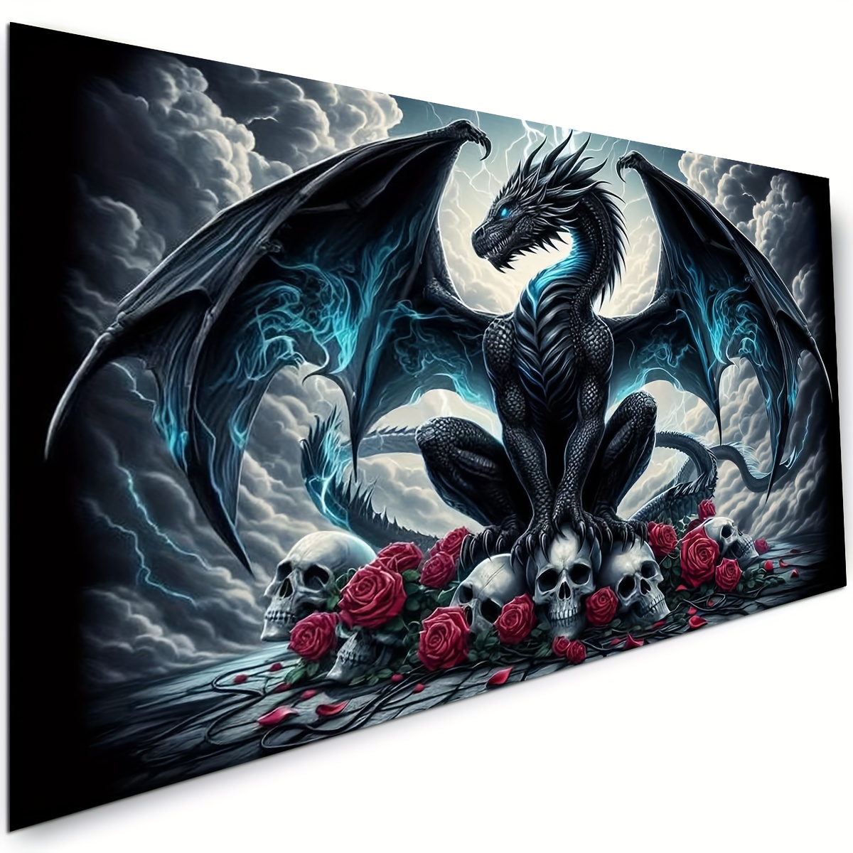 TEMU Featuring A Dragon And - 5d Diamond Painting Set For Round Acrylic Mosaic Craft For Home Decoration, Size 70x40cm (28x16 Inches)
