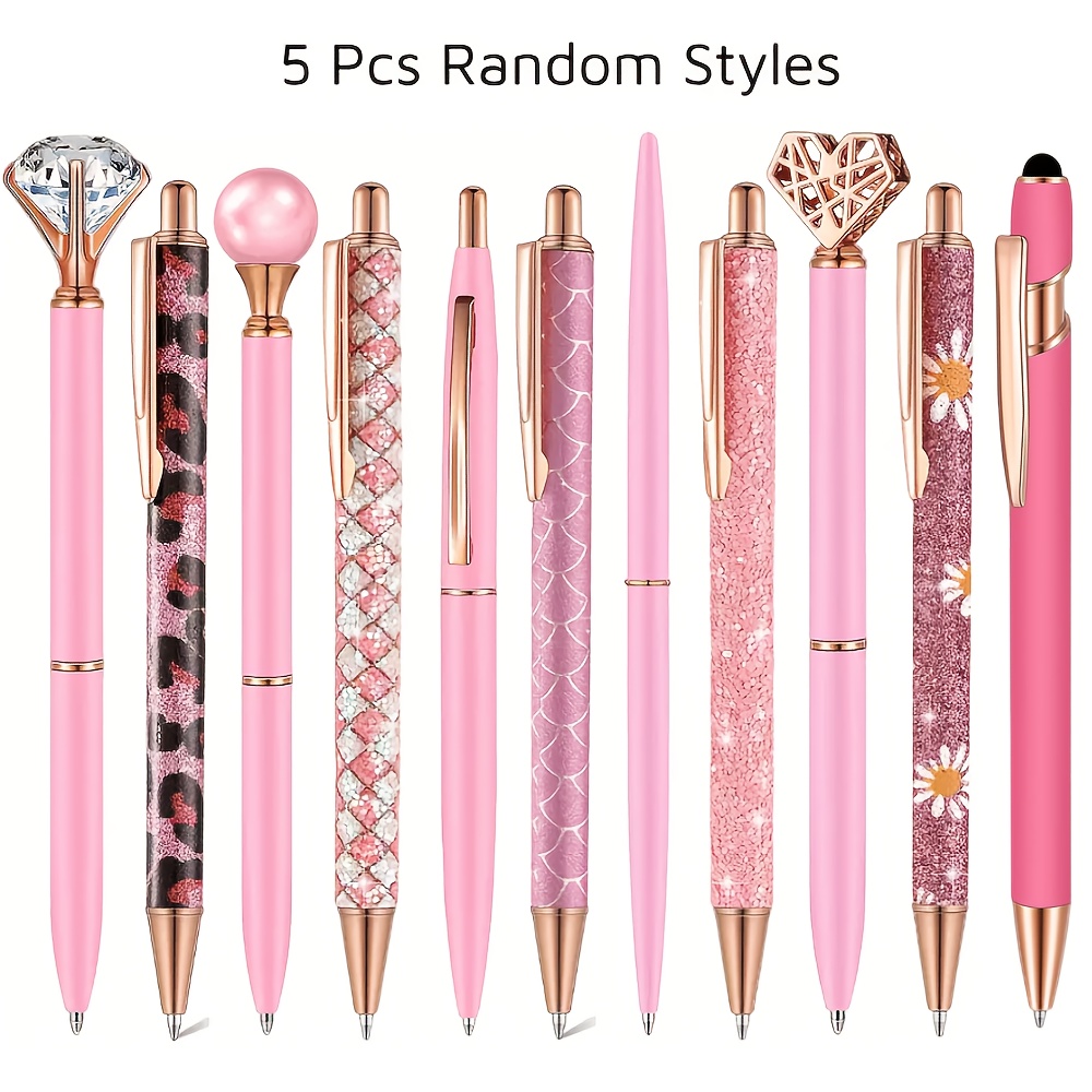 TEMU 5pcs Set, Random Style, Metal Pen Set, Glitter Diary Stationery Gift, Teacher Office Wedding Back-to-school Christmas Graduation Supplies
