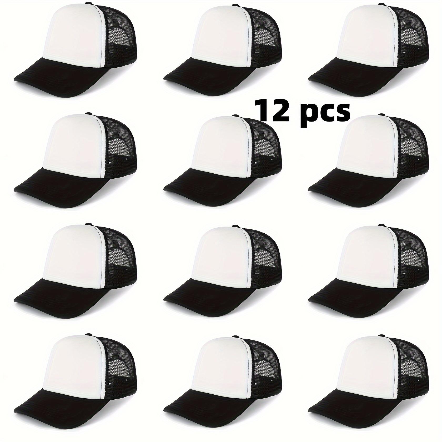 

12pcs Unisex Trucker Hat, Polyester Cap, Blank For Diy, Men' , For Halloween