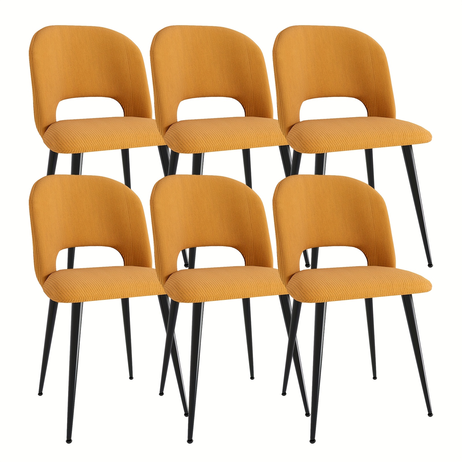 TEMU 6pcs Commercial Luxury Dining Chairs | Advanced Striped Fabric Upholstered, Comfortable With Metal Legs, Ergonomic Wing Back, Suitable For