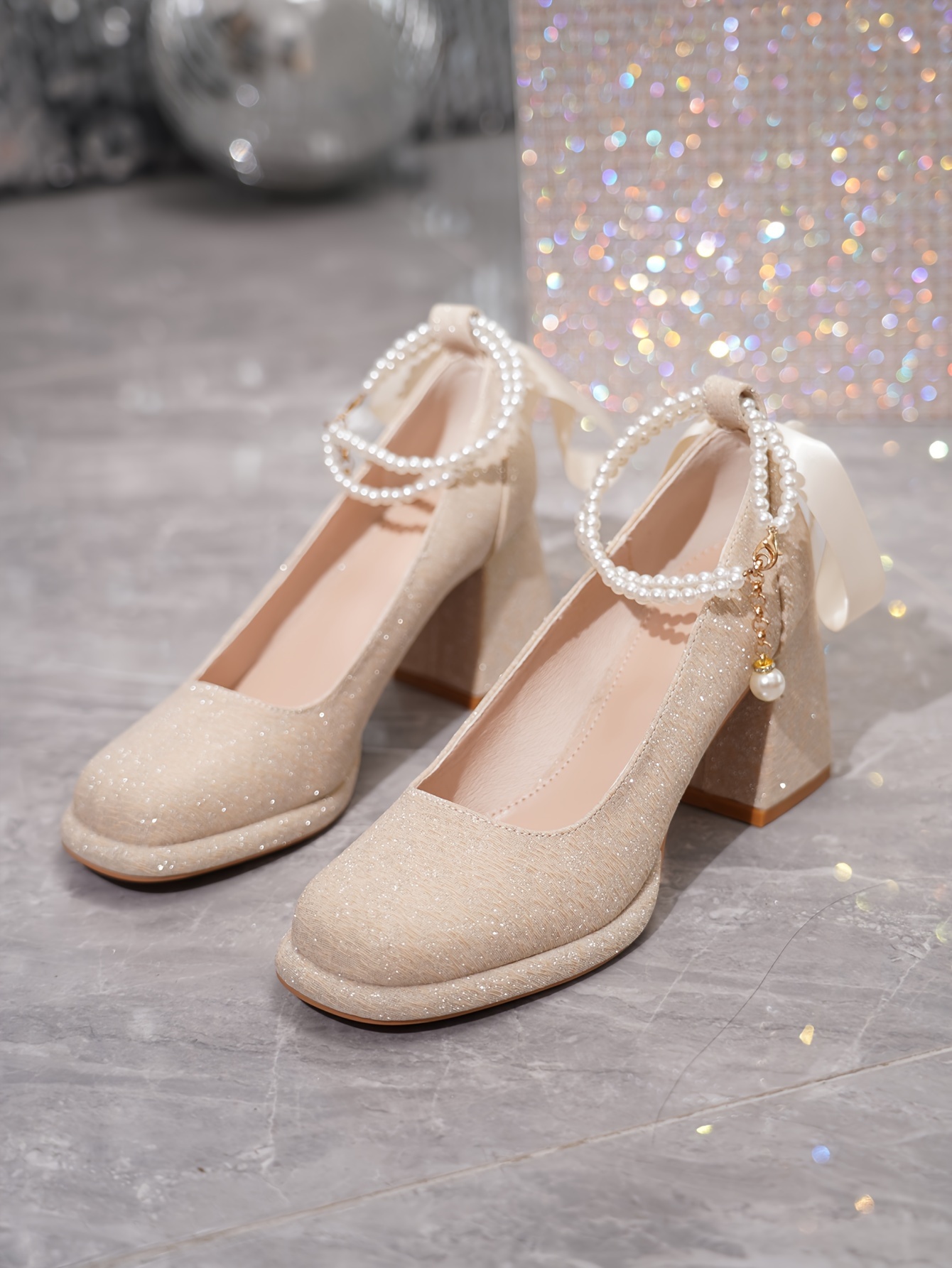 * Pearl Single Shoes, Versatile * Bridesmaid Wedding Shoes, New  Chinese-Style High Heels for Brides in Autumn 2024., image size:800x1066