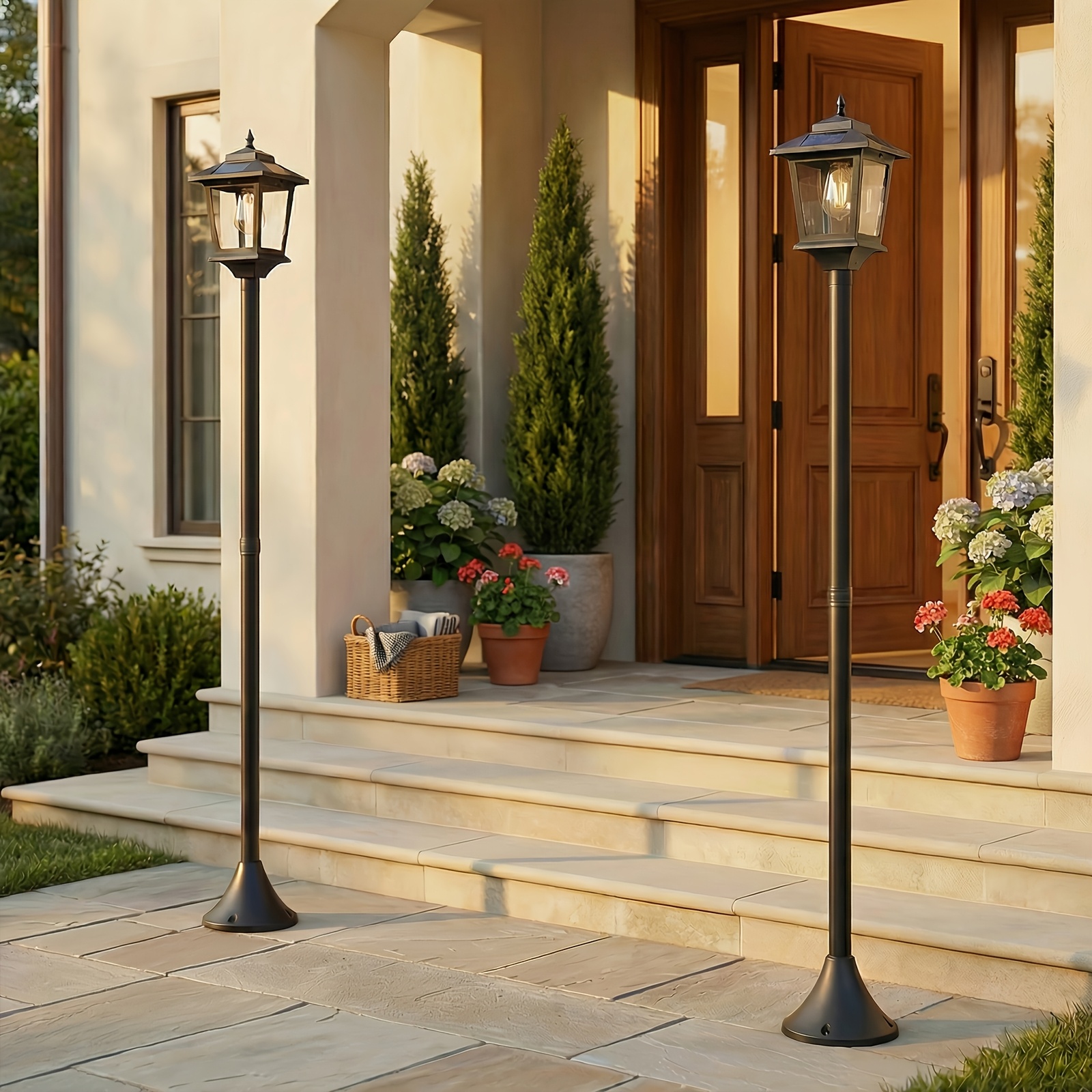 TEMU [solar Lamp Post Light] 2pcs Solar Lamp Post Light, 1000mah, 63" Outdoor Solar Floor Lamp | Waterproof Solar Powered For Garden, Pathway, Yard,