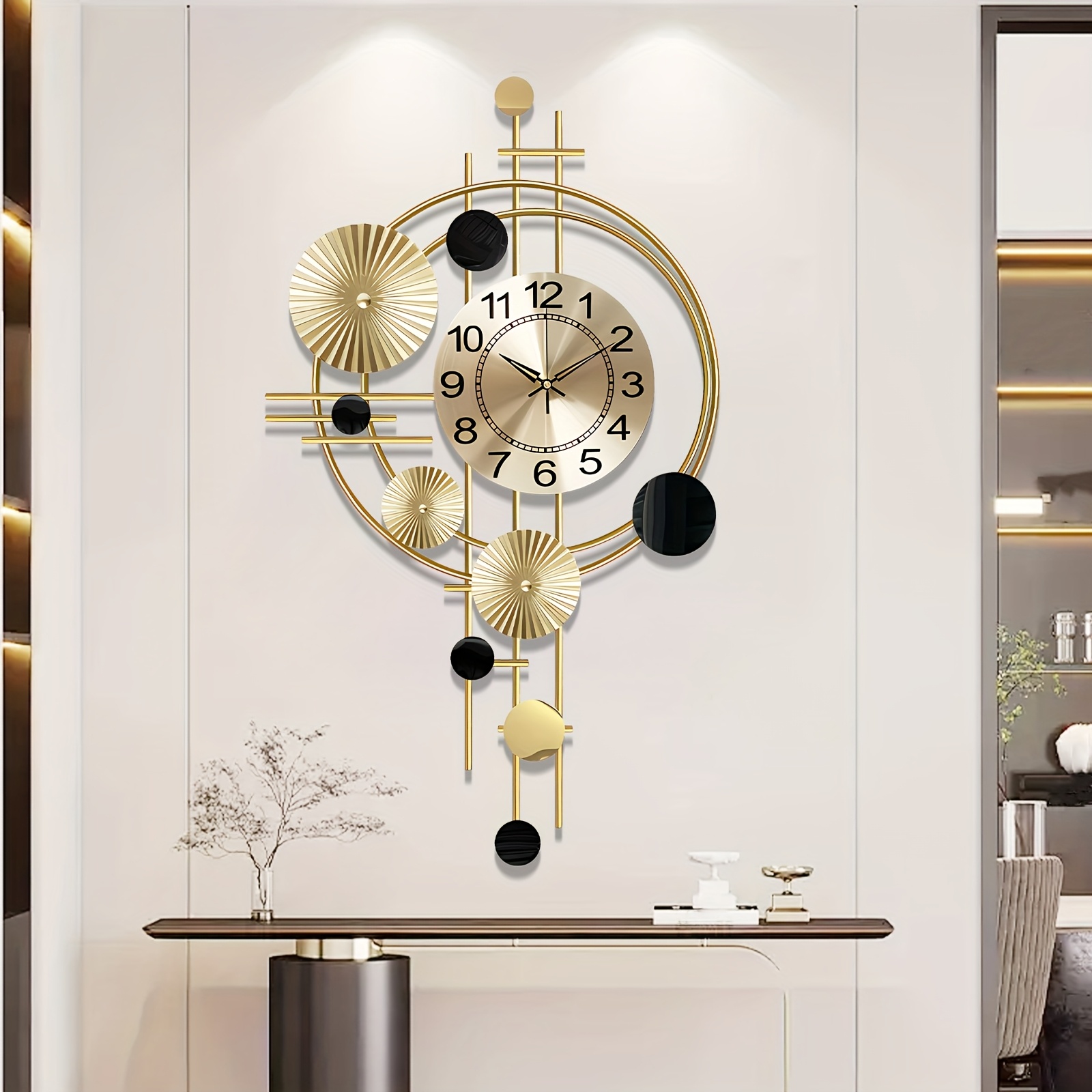 TEMU Metal Wall Clock Wall Clock Living Room Bedroom Modern Large Wall Clock Decoration Silent No Ticking Clock 30.7 X 17.7 Inches And Closeout