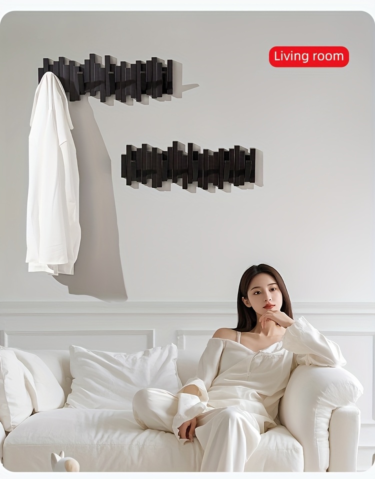 Foldable Piano Hook Rack - Hidden Arms Wall Organizer, No-Drill Entryway Storage