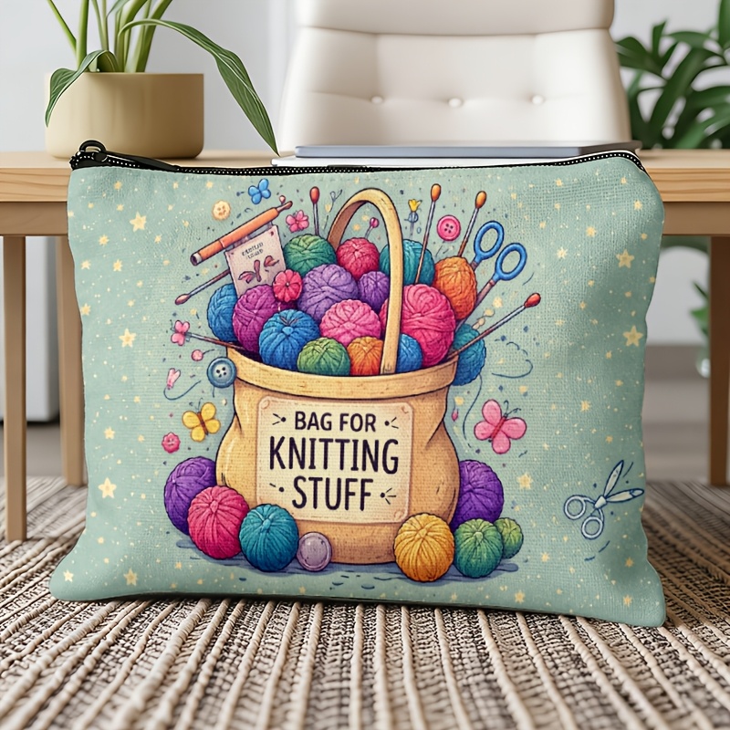 TEMU 1pc Simple And Elegant "bag For Knitting Stuff" Slogan Makeup Bag, Multi-functional Storage/lightweight And Portable, Daily Crafts/home