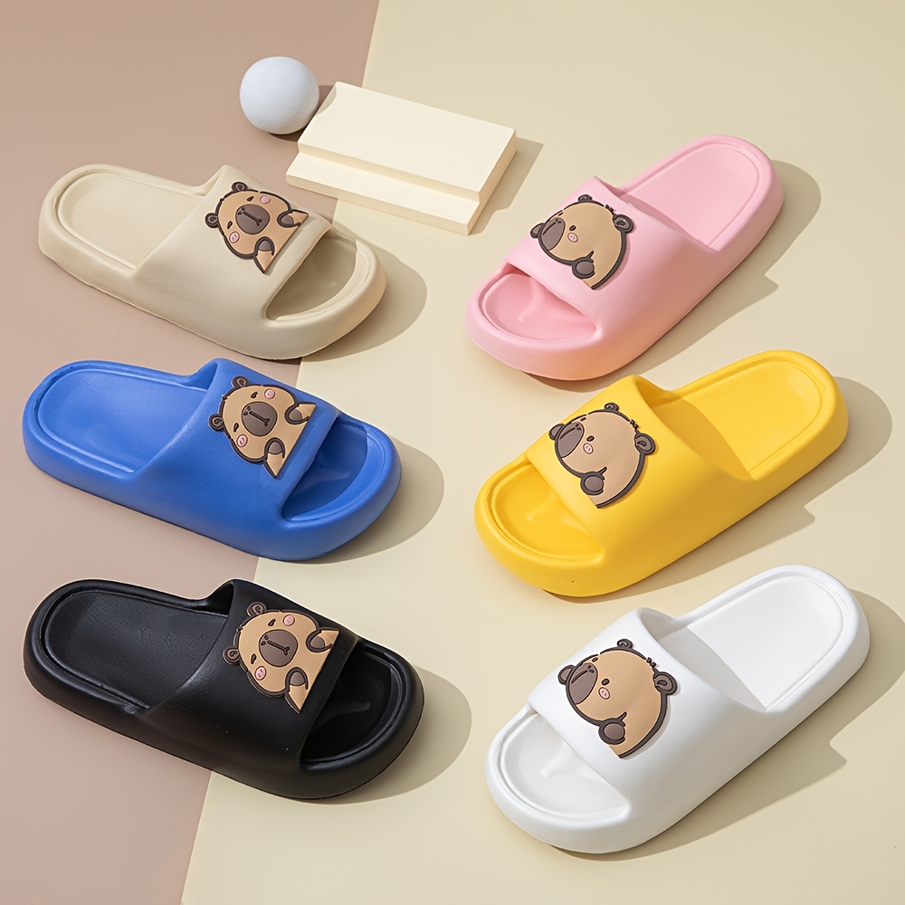 Kids' Cartoon Solid Color EVA Slippers - Breathable, Slip-On Indoor Home Sandals for Boys and Girls, Spring/Summer Casual Bathroom Shower Shoes, Cute Shoes