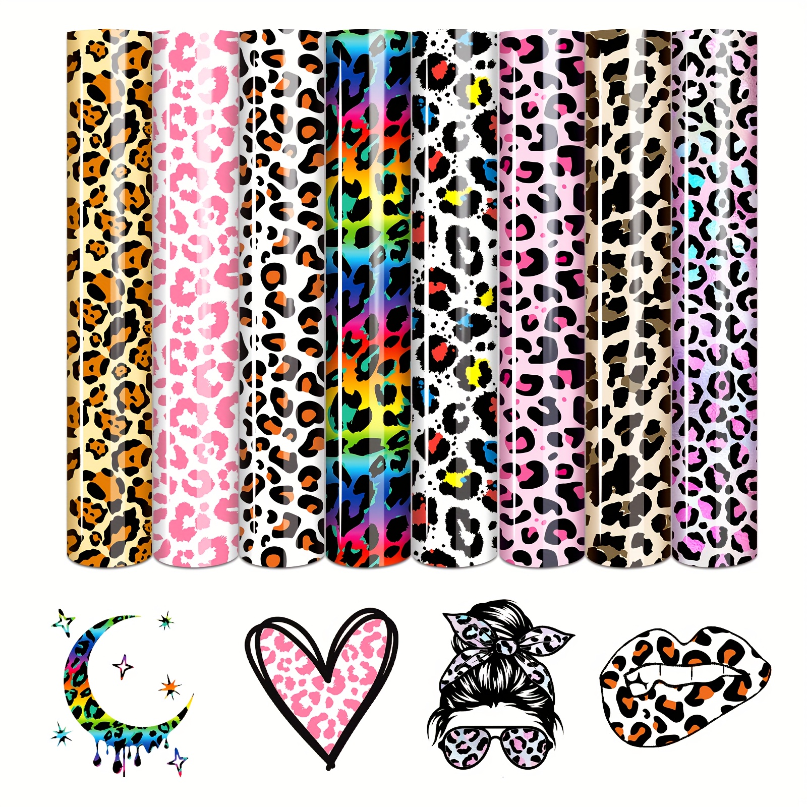 Image of Colorful Leopard Print Heat Transfer Film - 8 Sheets Of 12×9.8 Inches Leopard Print Heat Transfer Film, Compatible With Most Cutting Machines, Easy To Cut, Suitable For Clothing And